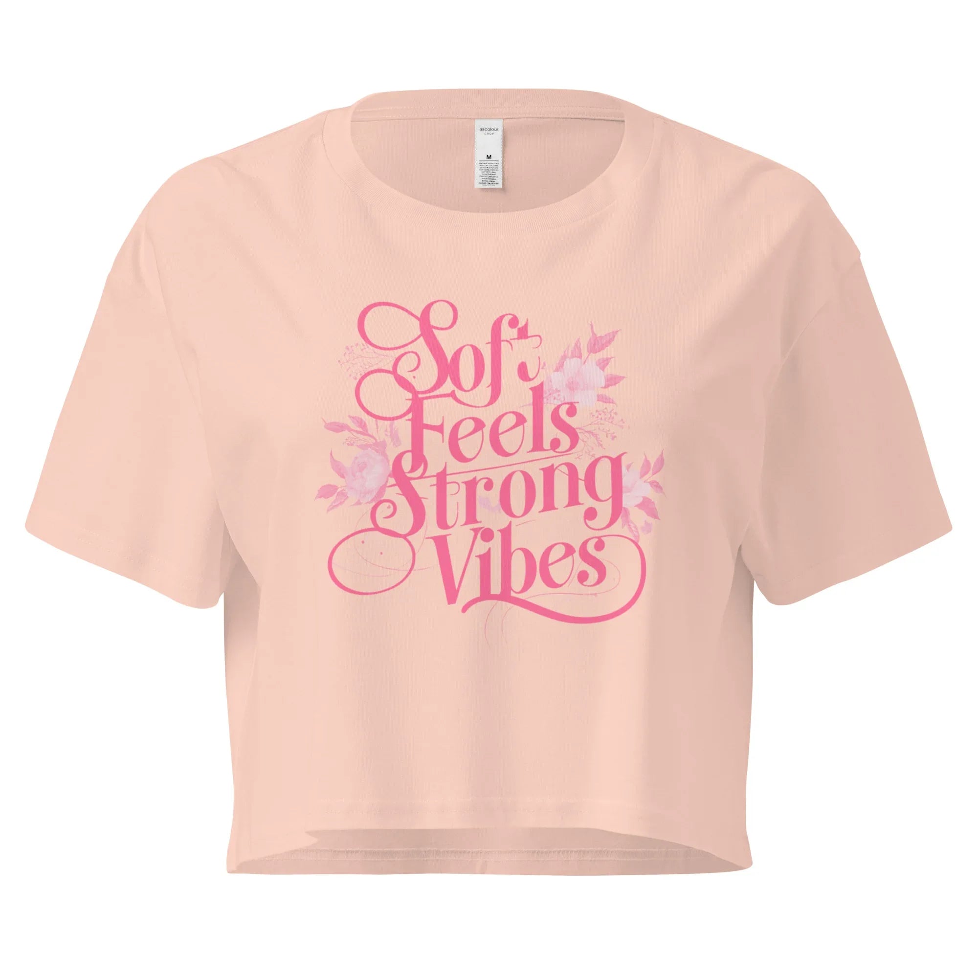 Women’s Crop Top | Soft Feels,Strong Vibes Crop Tops AwRans Clothing womens-crop-top-pale-pink-front-67be1796992fc