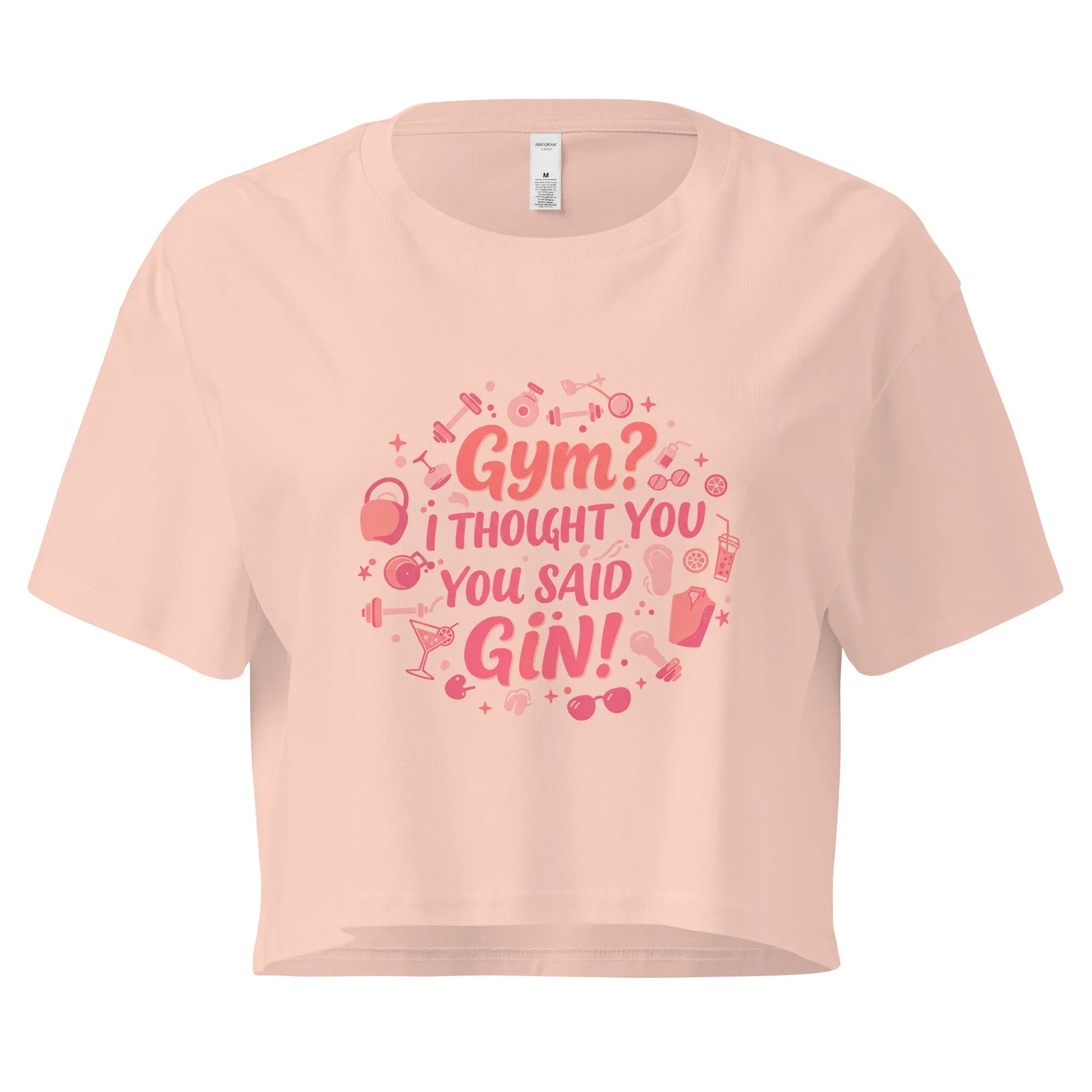Women’s Crop Top | Gym? I Thought You Said Gin! Pale Pink Crop Tops AwRans Clothing womens-crop-top-pale-pink-front-67c0cb4f84f9b