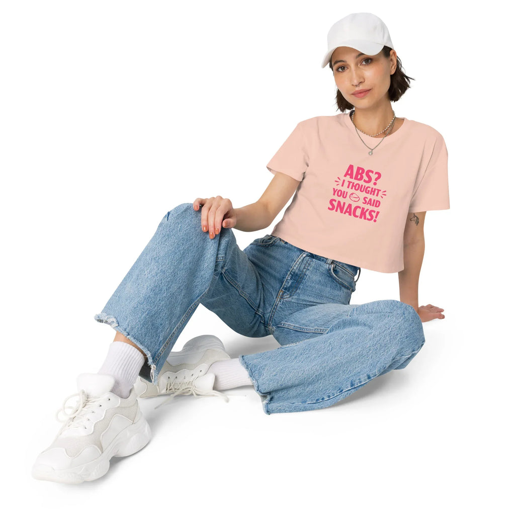 Women’s Crop Top | ABS? I Thought You Said Snacks! Crop Tops AwRans Clothing womens-crop-top-pale-pink-front-67c0ccc7e1631