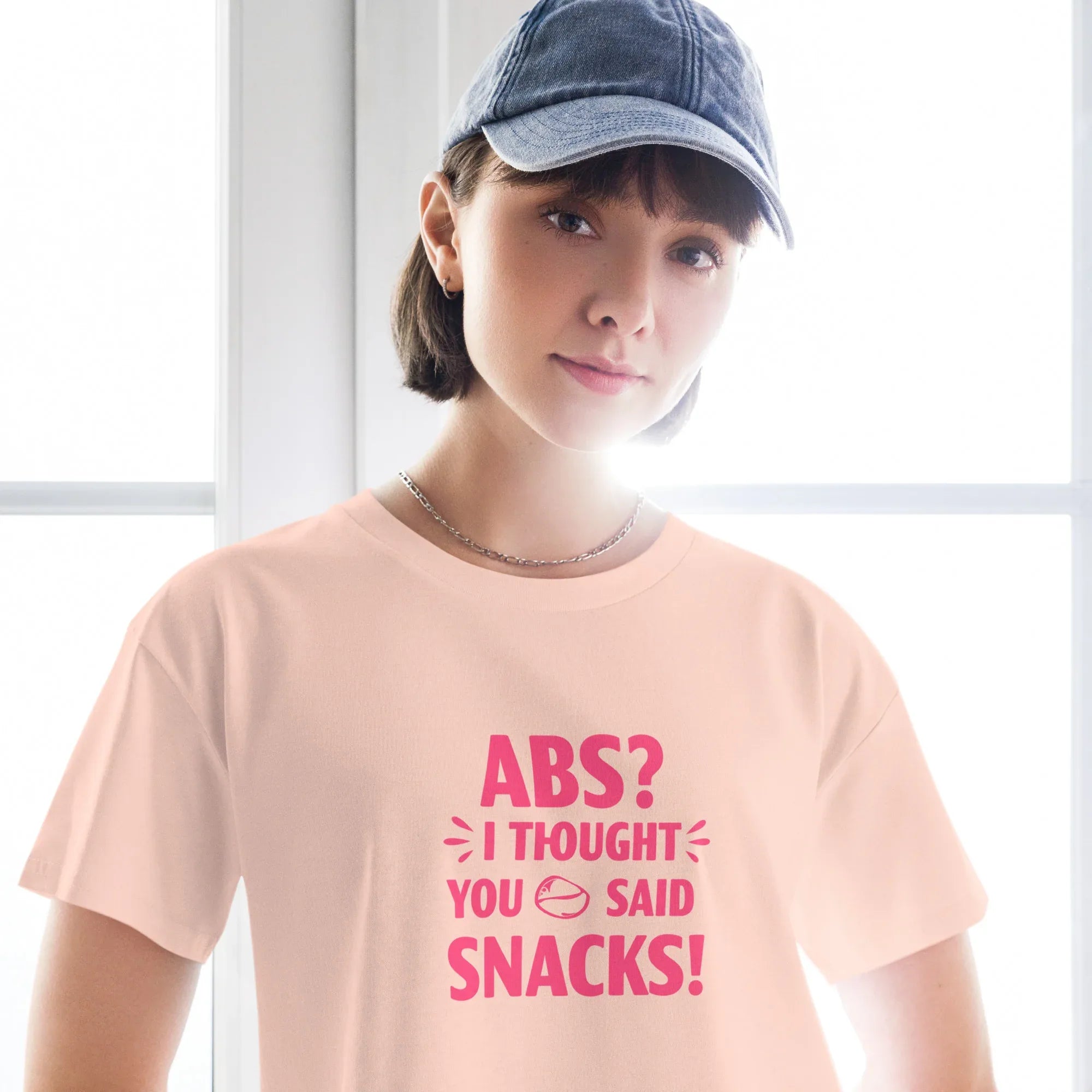 Women’s Crop Top | ABS? I Thought You Said Snacks! Crop Tops AwRans Clothing womens-crop-top-pale-pink-front-67c0ccc7e24d2