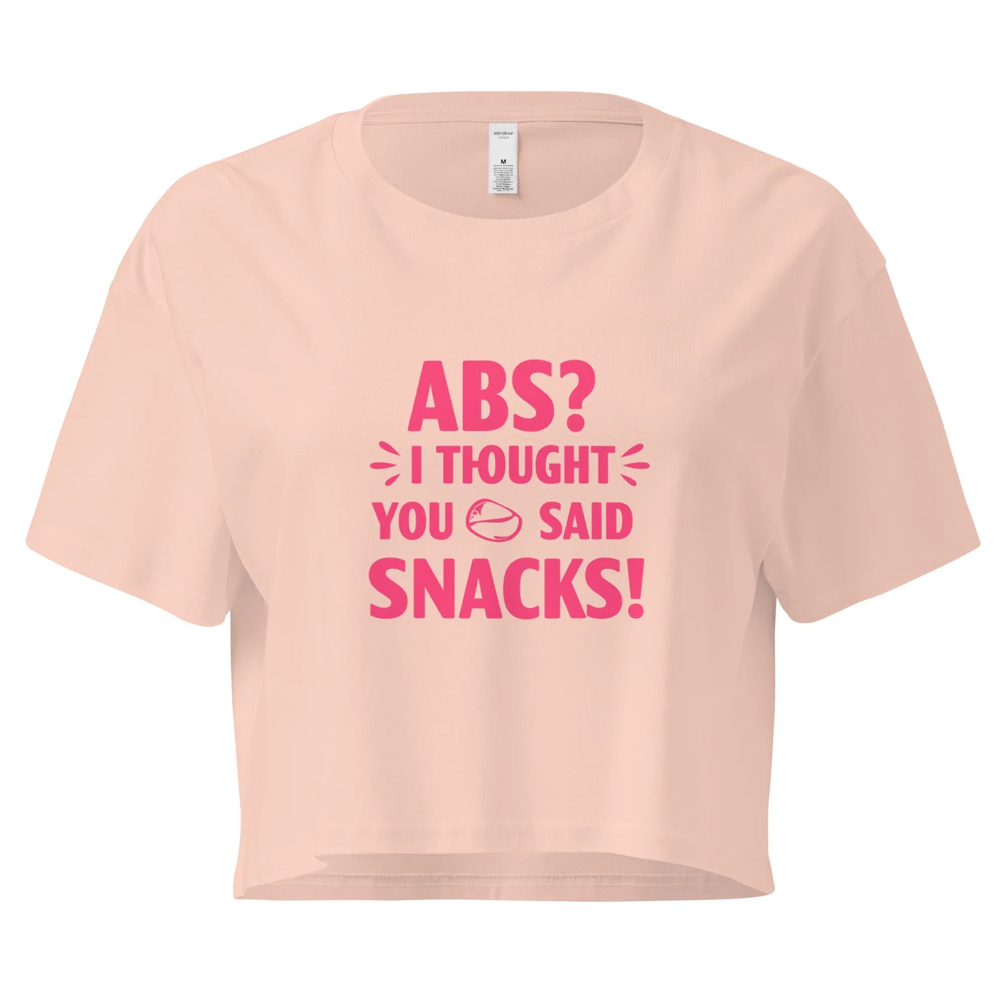 Women’s Crop Top | ABS? I Thought You Said Snacks! Pale Pink Crop Tops AwRans Clothing womens-crop-top-pale-pink-front-67c0ccc7f106f