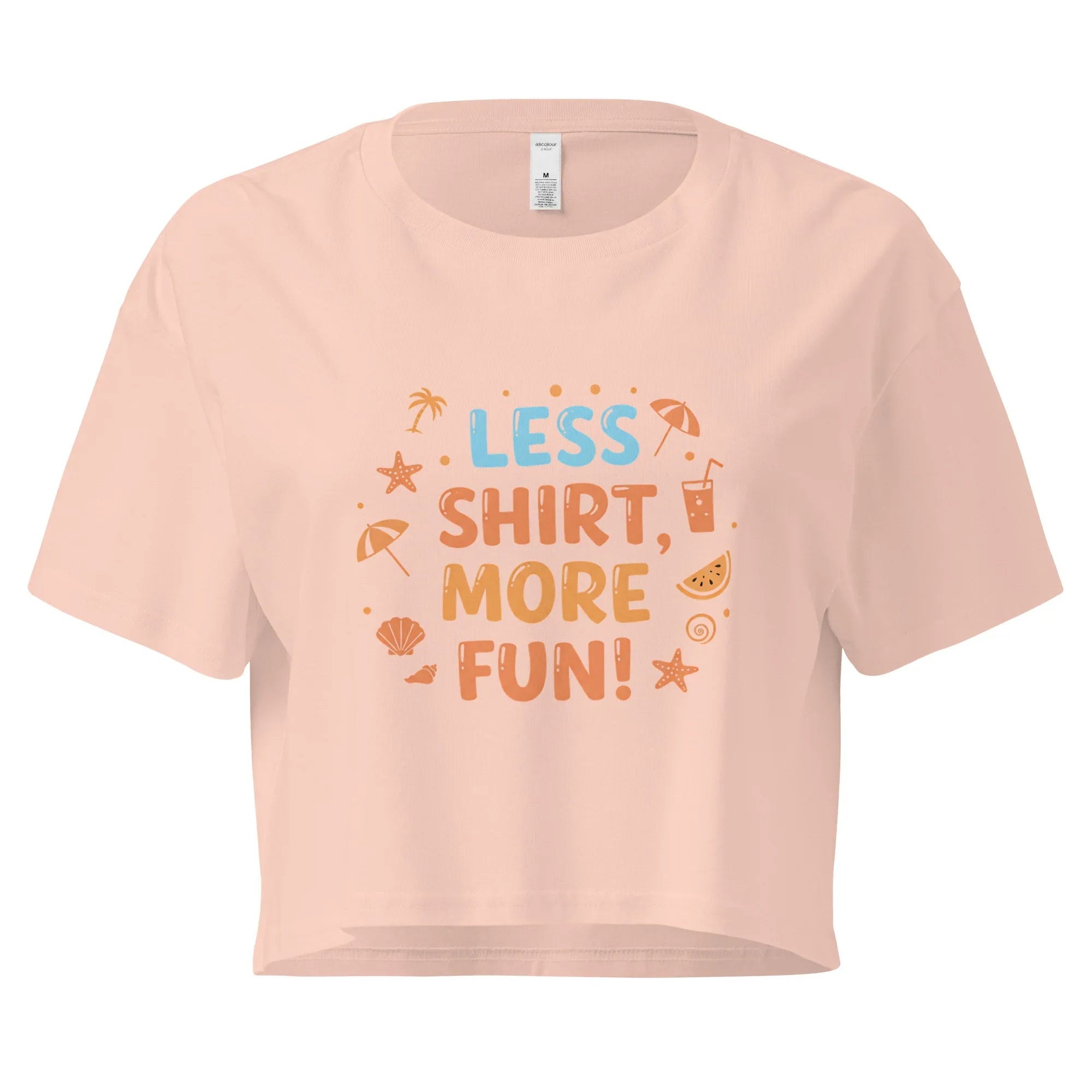 Women’s Crop Top | Less Shirt More Fun! Pale Pink Crop Tops AwRans Clothing womens-crop-top-pale-pink-front-67c0d241e80e1