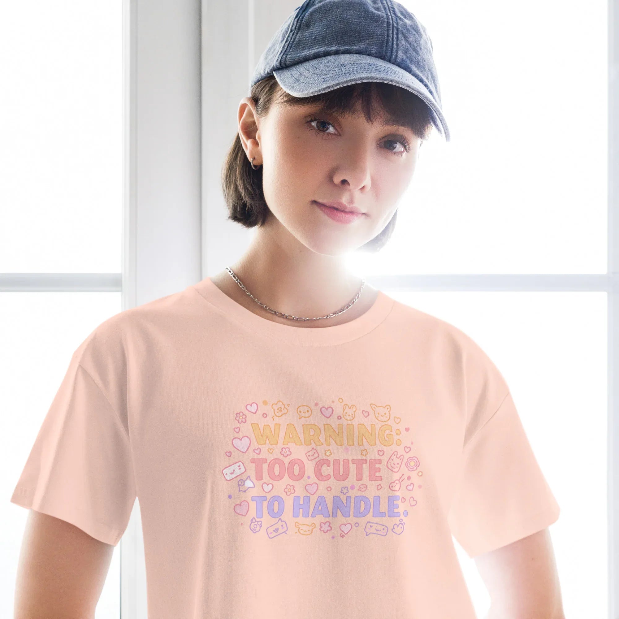 Women’s Crop Top | Warning: Too Cute To Handle Crop Tops AwRans Clothing womens-crop-top-pale-pink-front-67c0d7da91752
