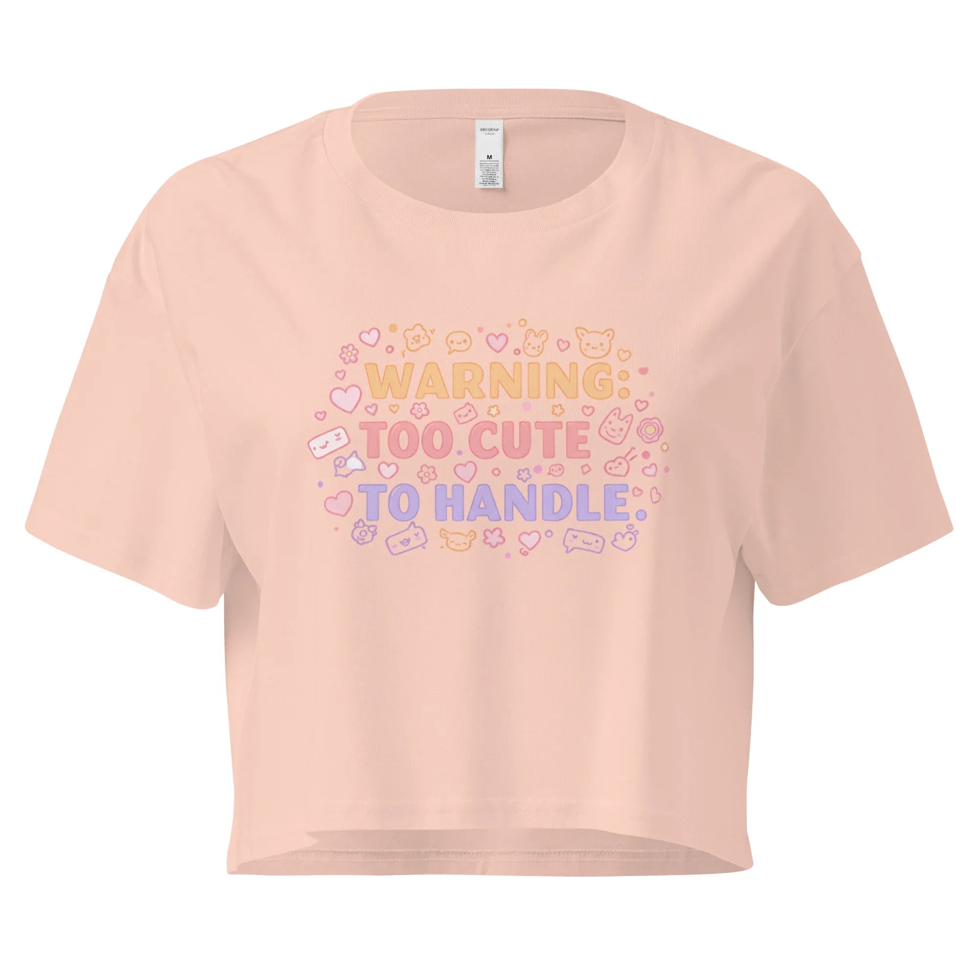 Women’s Crop Top | Warning: Too Cute To Handle Pale Pink Crop Tops AwRans Clothing womens-crop-top-pale-pink-front-67c0d7daa4b0e