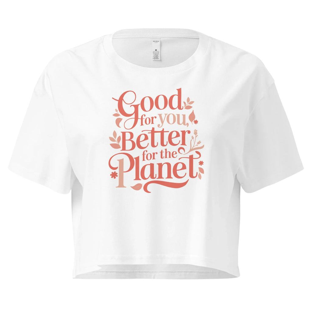 Women’s Crop Top | Good For You,Better For The Planet Crop Tops AwRans Clothing womens-crop-top-white-front-67be14603b6bb
