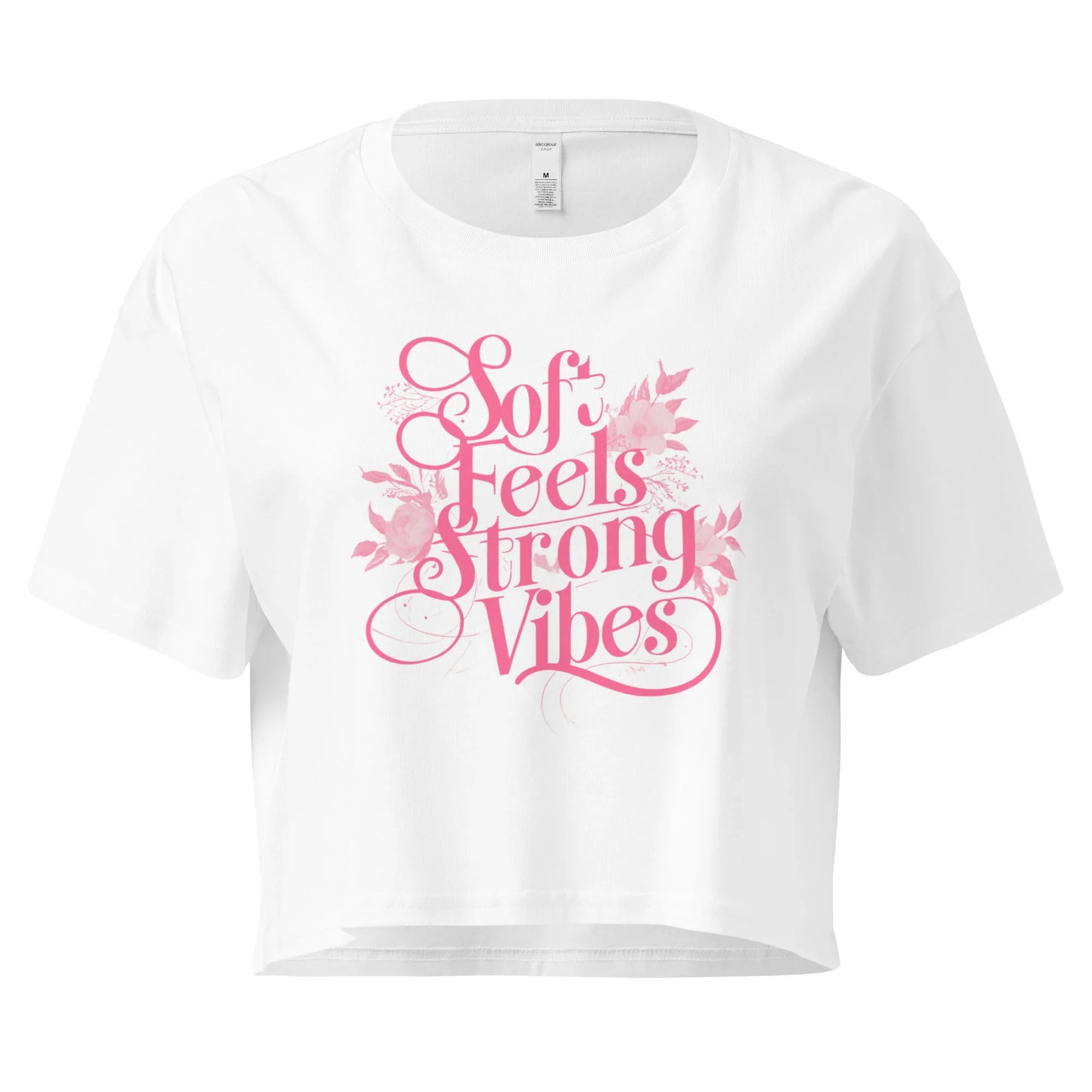 Women’s Crop Top | Soft Feels,Strong Vibes Crop Tops AwRans Clothing womens-crop-top-white-front-67be1796a04ef