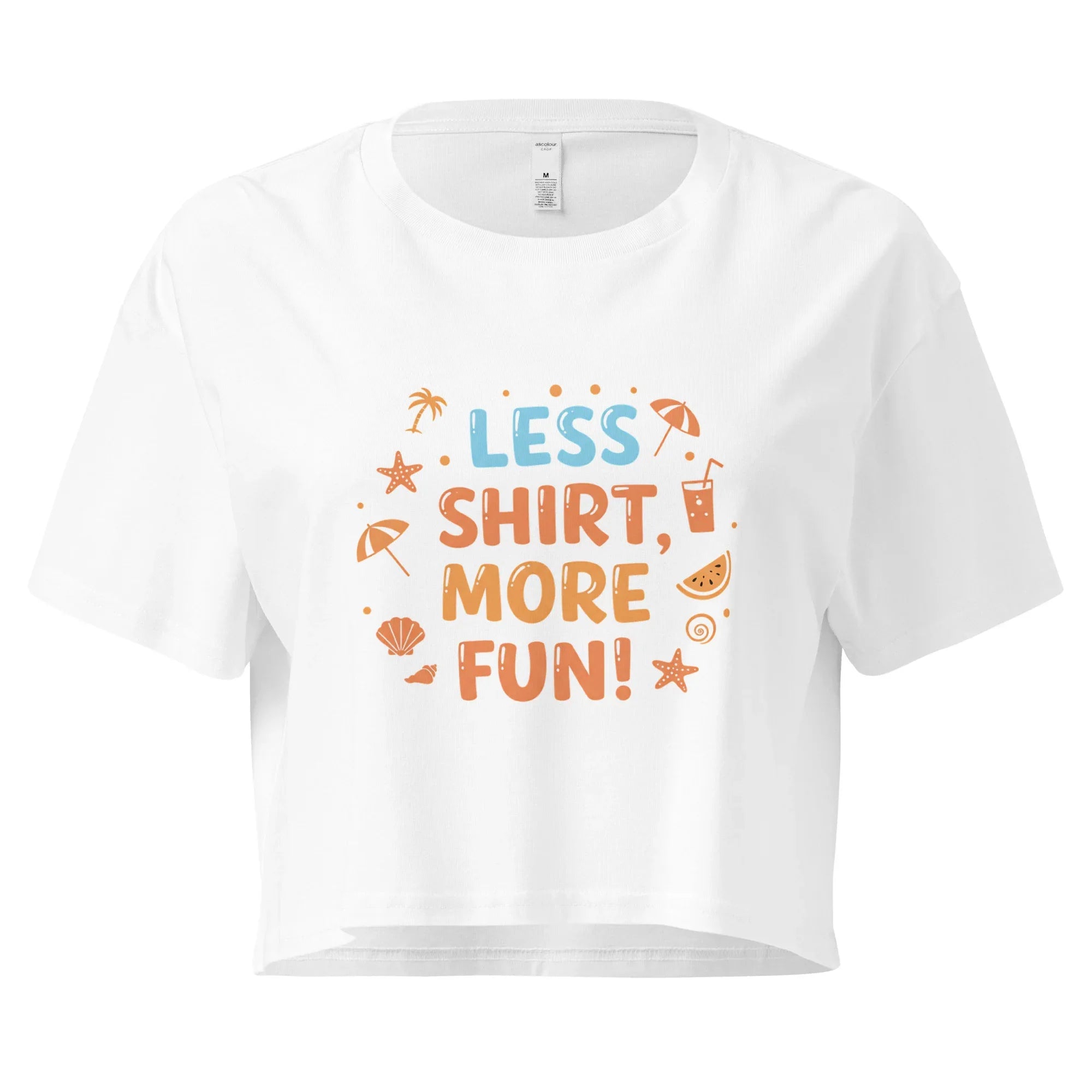 Women’s Crop Top | Less Shirt More Fun! White Crop Tops AwRans Clothing womens-crop-top-white-front-67c0d24200399