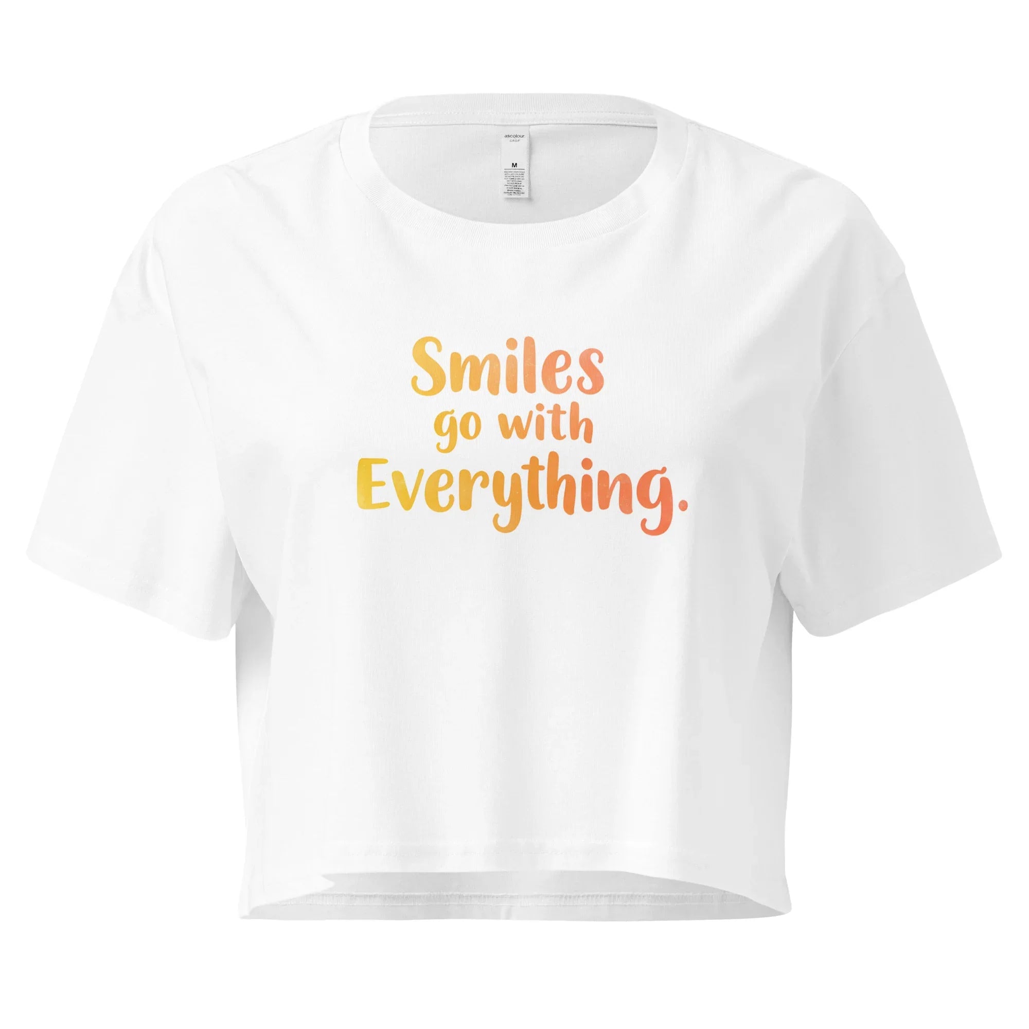 Women’s Crop Top | Smiles Go With Everything. White Crop Tops AwRans Clothing womens-crop-top-white-front-67c0d487b3d9b