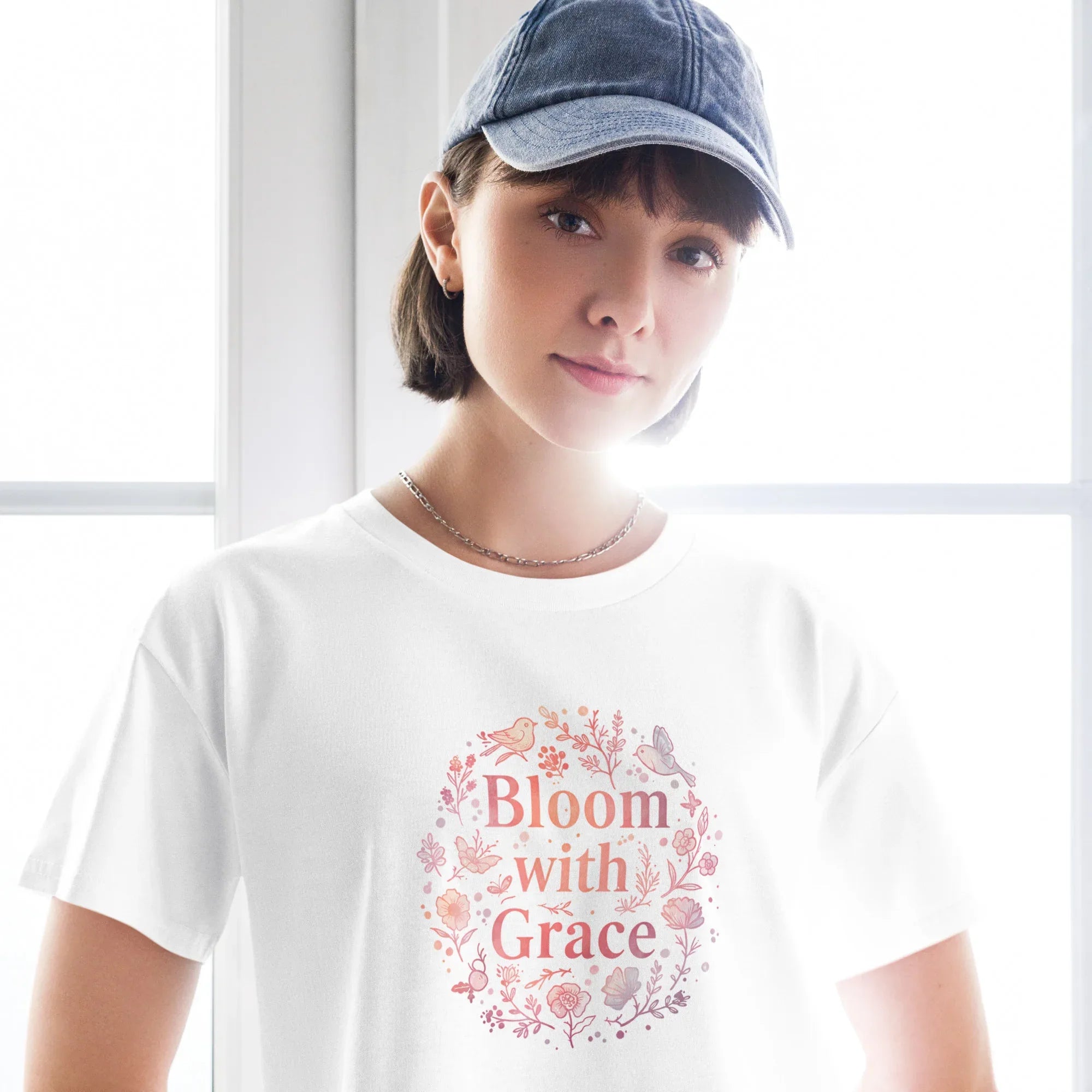 Women’s Crop Top | Bloom With Grace Crop Tops AwRans Clothing womens-crop-top-white-front-67c0d57f97487