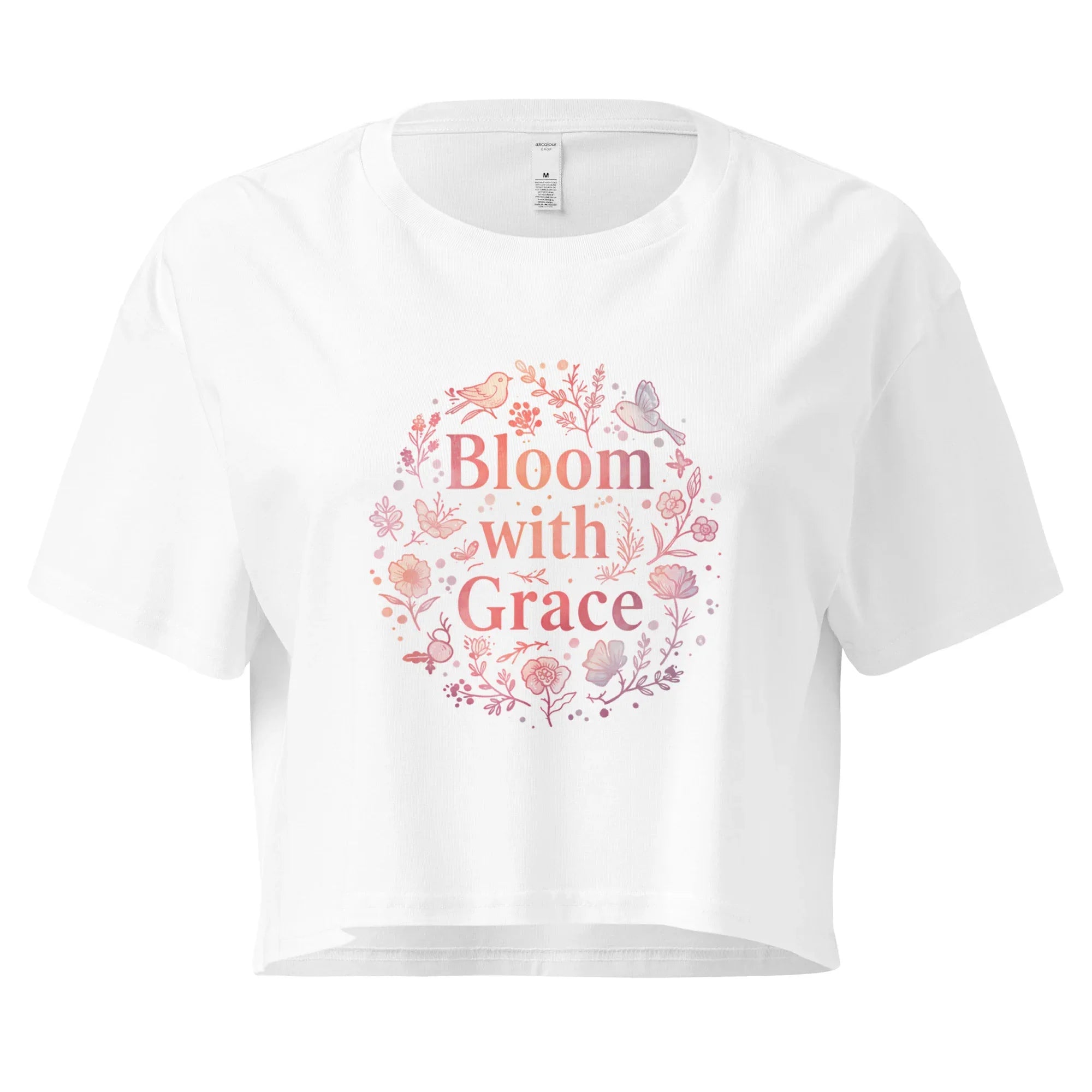 Women’s Crop Top | Bloom With Grace White Crop Tops AwRans Clothing womens-crop-top-white-front-67c0d57faa773