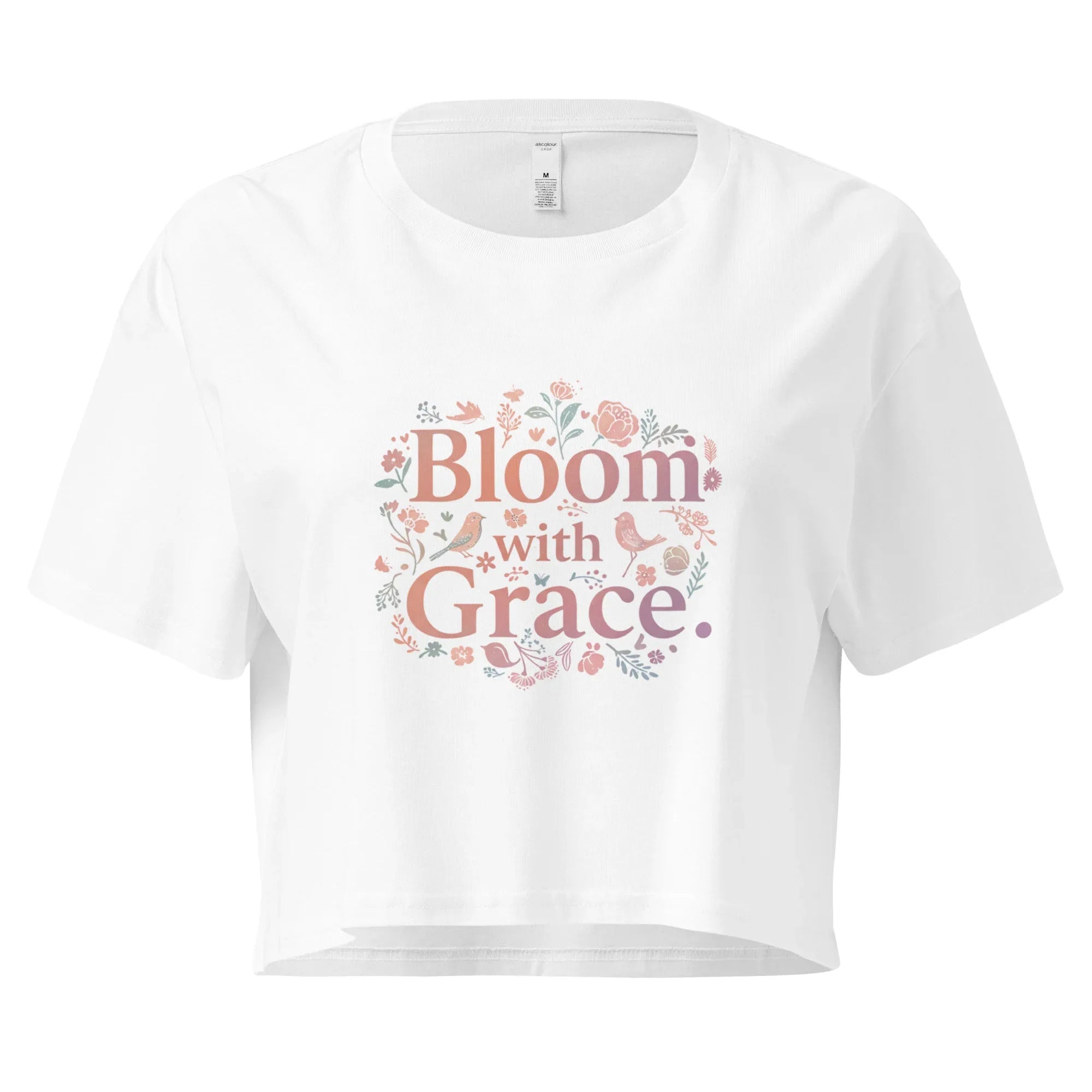 Women’s Crop Top | Bloom With Grace White Crop Tops AwRans Clothing womens-crop-top-white-front-67c0d676142c9