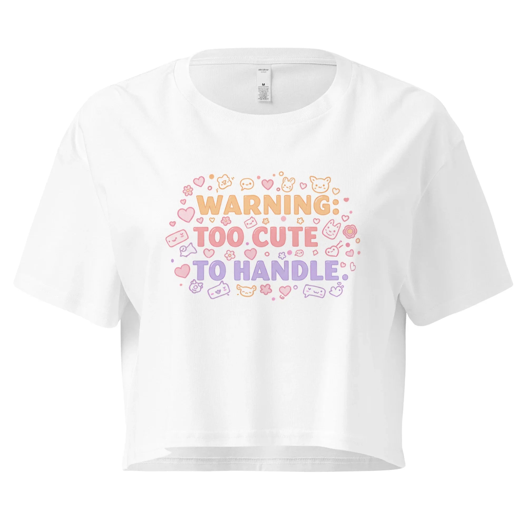 Women’s Crop Top | Warning: Too Cute To Handle White Crop Tops AwRans Clothing womens-crop-top-white-front-67c0d7daadd3b