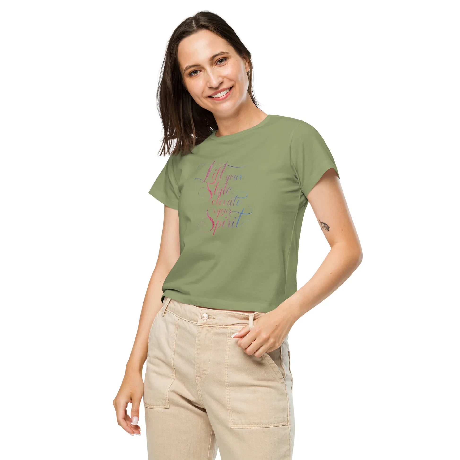 Women’s High-Waisted T-Shirt | Lift Your Style Elevate Your Spirit - AwRans Clothing