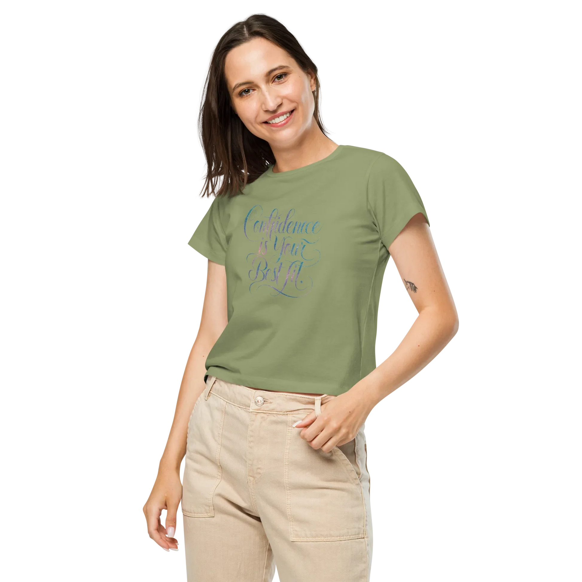 Women’s High-Waisted T-Shirt | Confidence Is Your Best Fit - AwRans Clothing