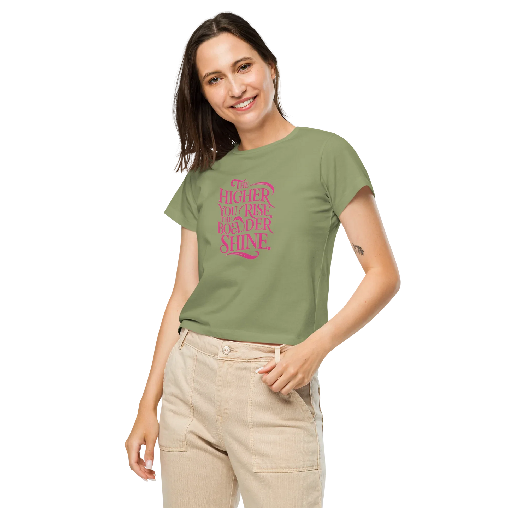 Women’s High-Waisted T-Shirt | The Higher You Shine The Bolder You Rise - AwRans Clothing