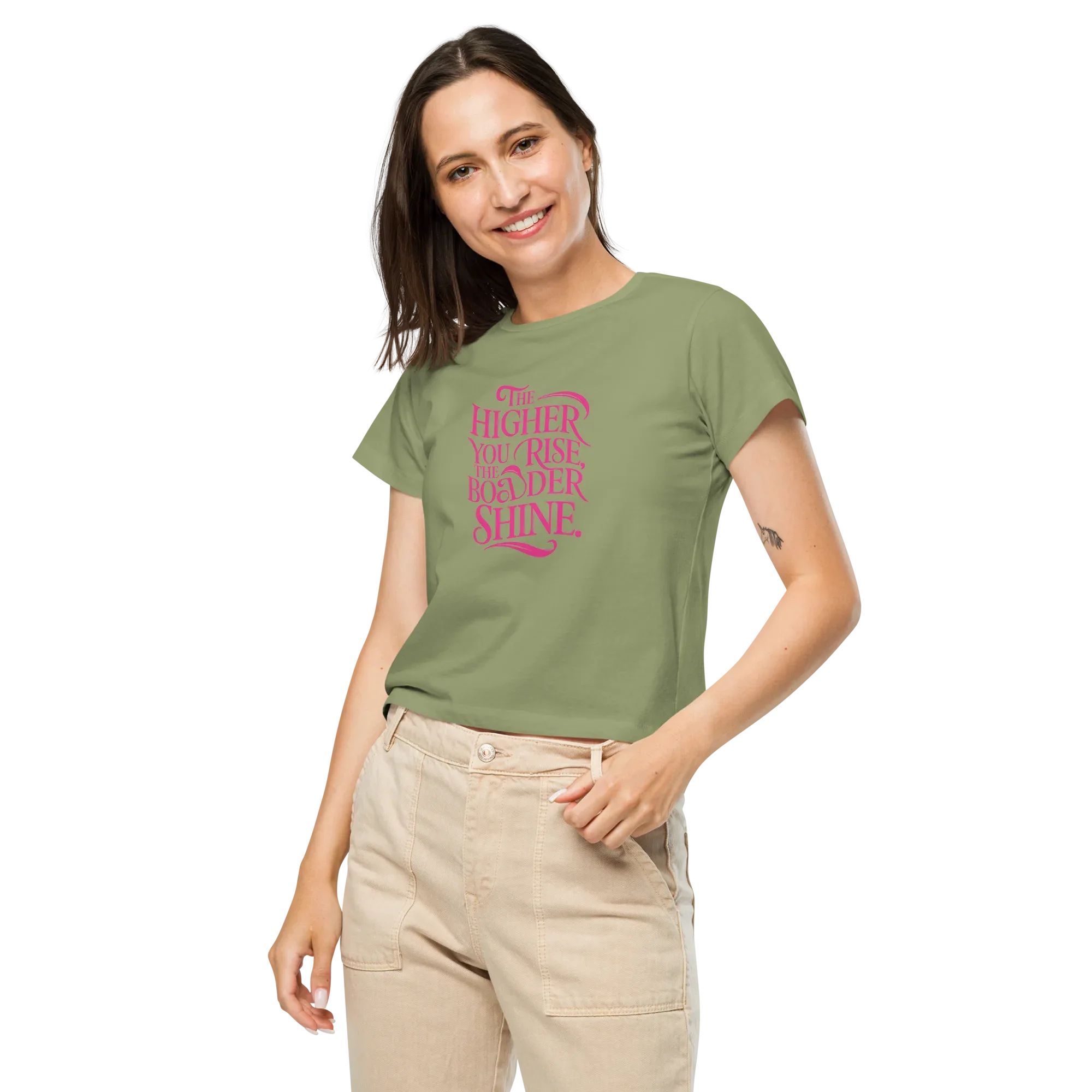 Women’s High-Waisted T-Shirt | The Higher You Shine The Bolder You Rise - AwRans Clothing