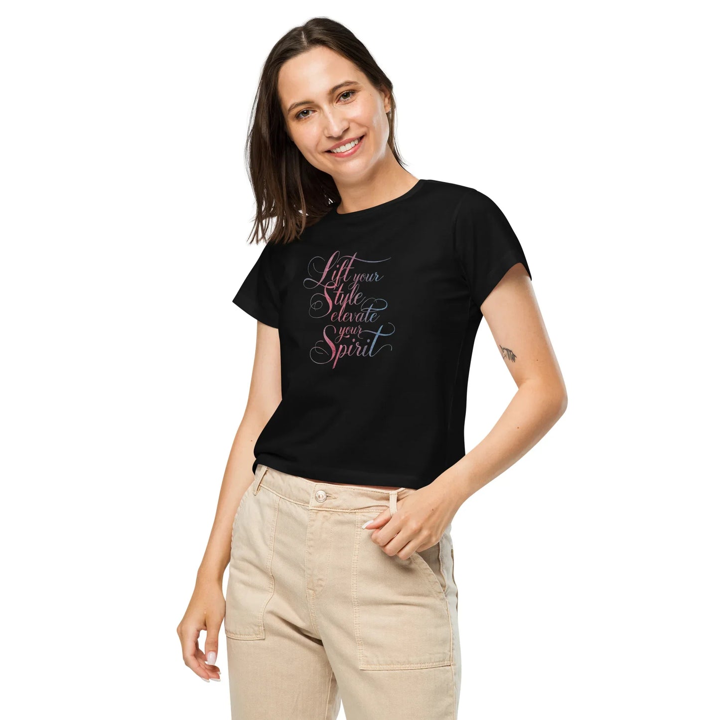 Women’s High-Waisted T-Shirt | Lift Your Style Elevate Your Spirit - AwRans Clothing