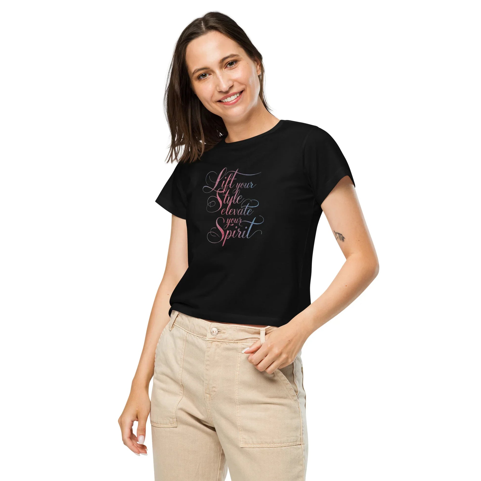 Women’s High-Waisted T-Shirt | Lift Your Style Elevate Your Spirit - AwRans Clothing