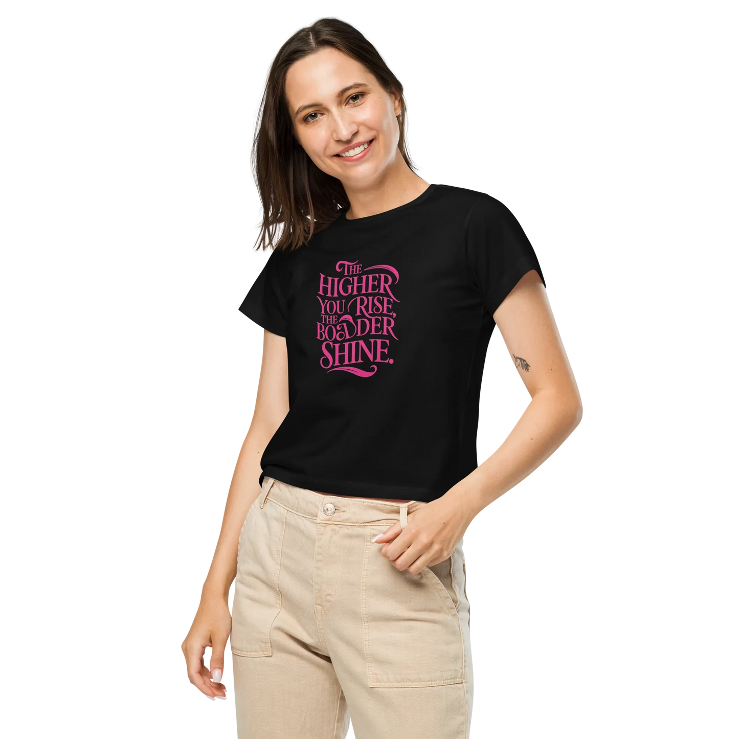 Women’s High-Waisted T-Shirt | The Higher You Shine The Bolder You Rise - AwRans Clothing