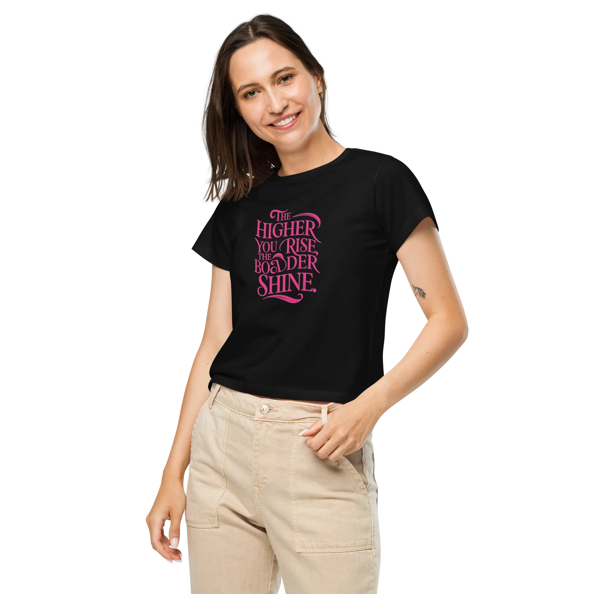 Women’s High-Waisted T-Shirt | The Higher You Shine The Bolder You Rise - AwRans Clothing