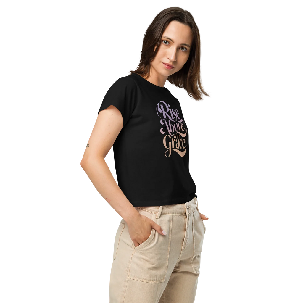 Women’s High-Waisted T-Shirt | Rise Above,with Grace - AwRans Clothing