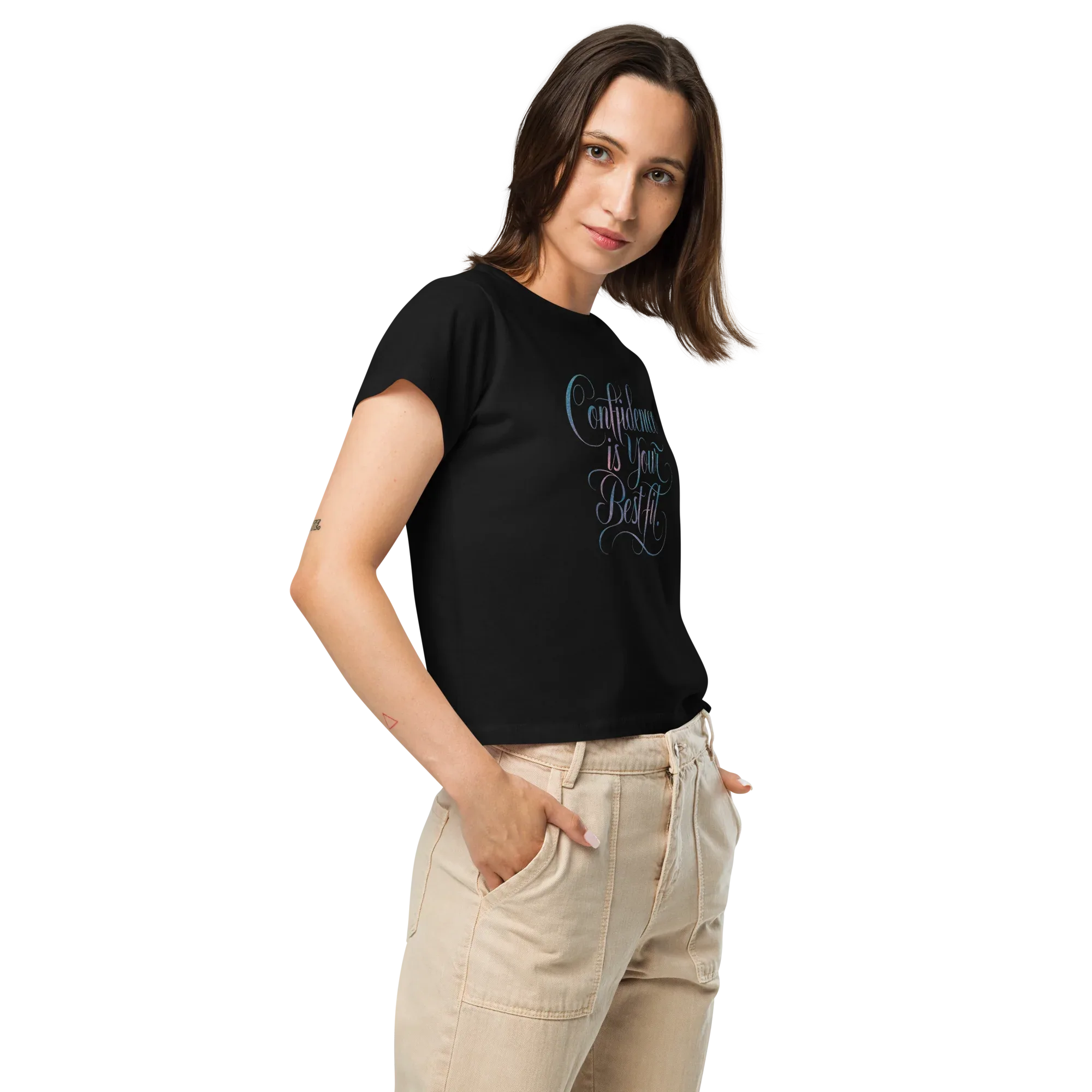 Women’s High-Waisted T-Shirt | Confidence Is Your Best Fit - AwRans Clothing
