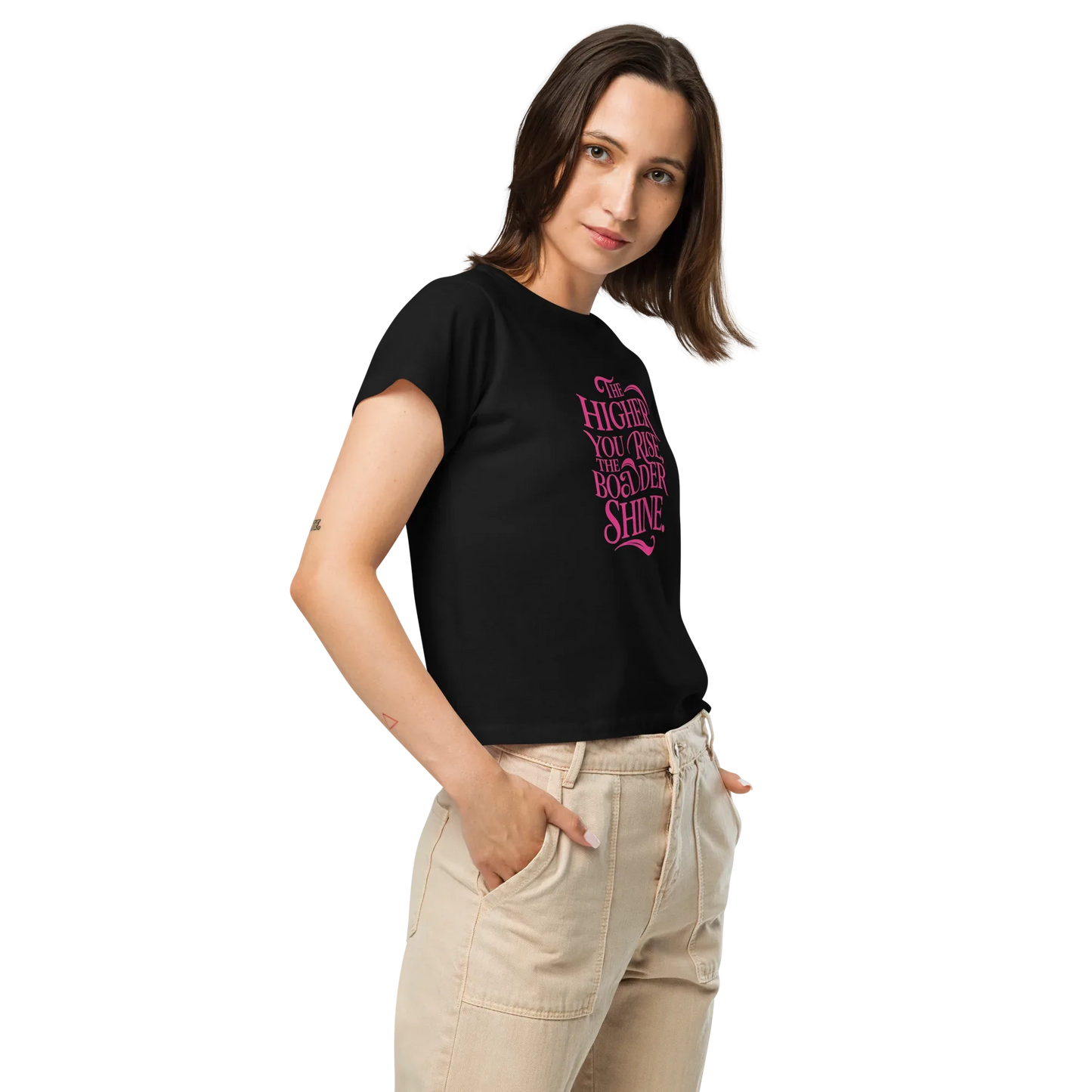 Women’s High-Waisted T-Shirt | The Higher You Shine The Bolder You Rise - AwRans Clothing