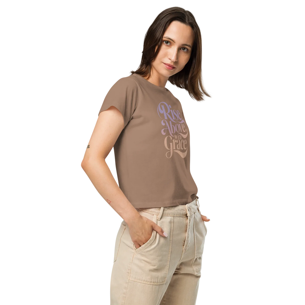 Women’s High-Waisted T-Shirt | Rise Above,with Grace - AwRans Clothing