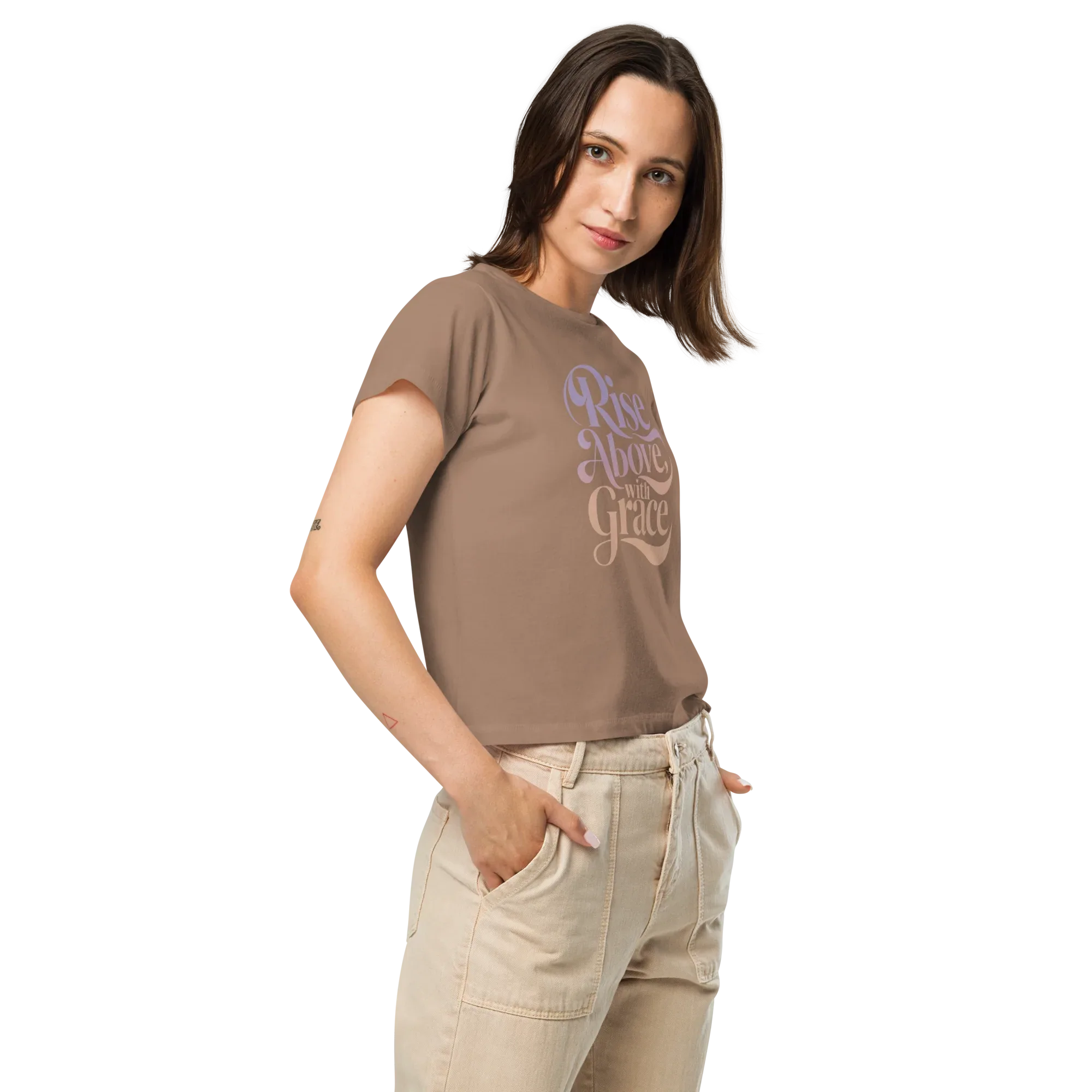 Women’s High-Waisted T-Shirt | Rise Above,with Grace - AwRans Clothing
