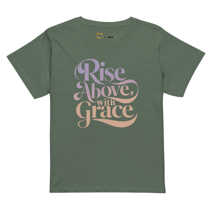 Women’s High-Waisted T-Shirt | Rise Above,with Grace - AwRans Clothing