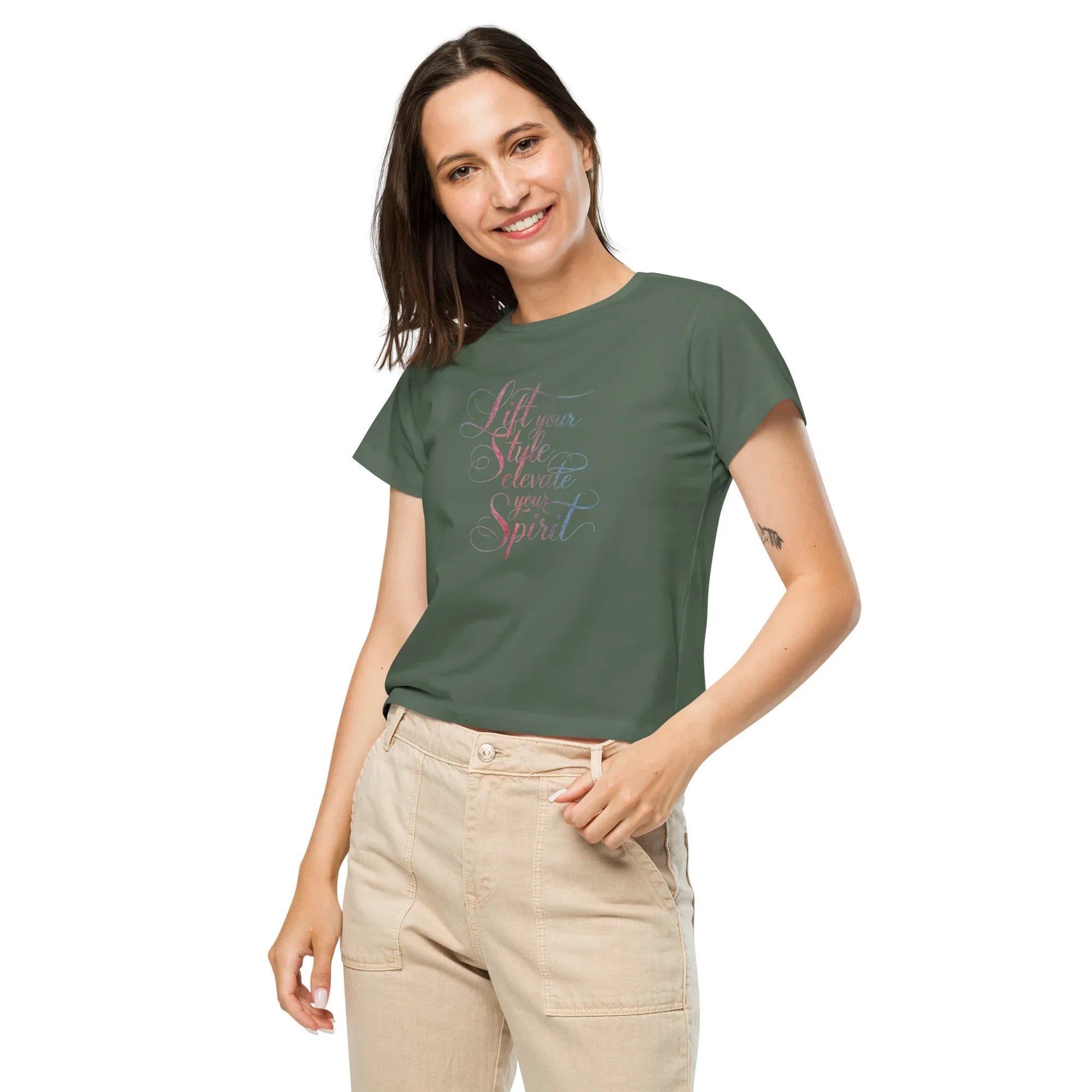 Women’s High-Waisted T-Shirt | Lift Your Style Elevate Your Spirit - AwRans Clothing