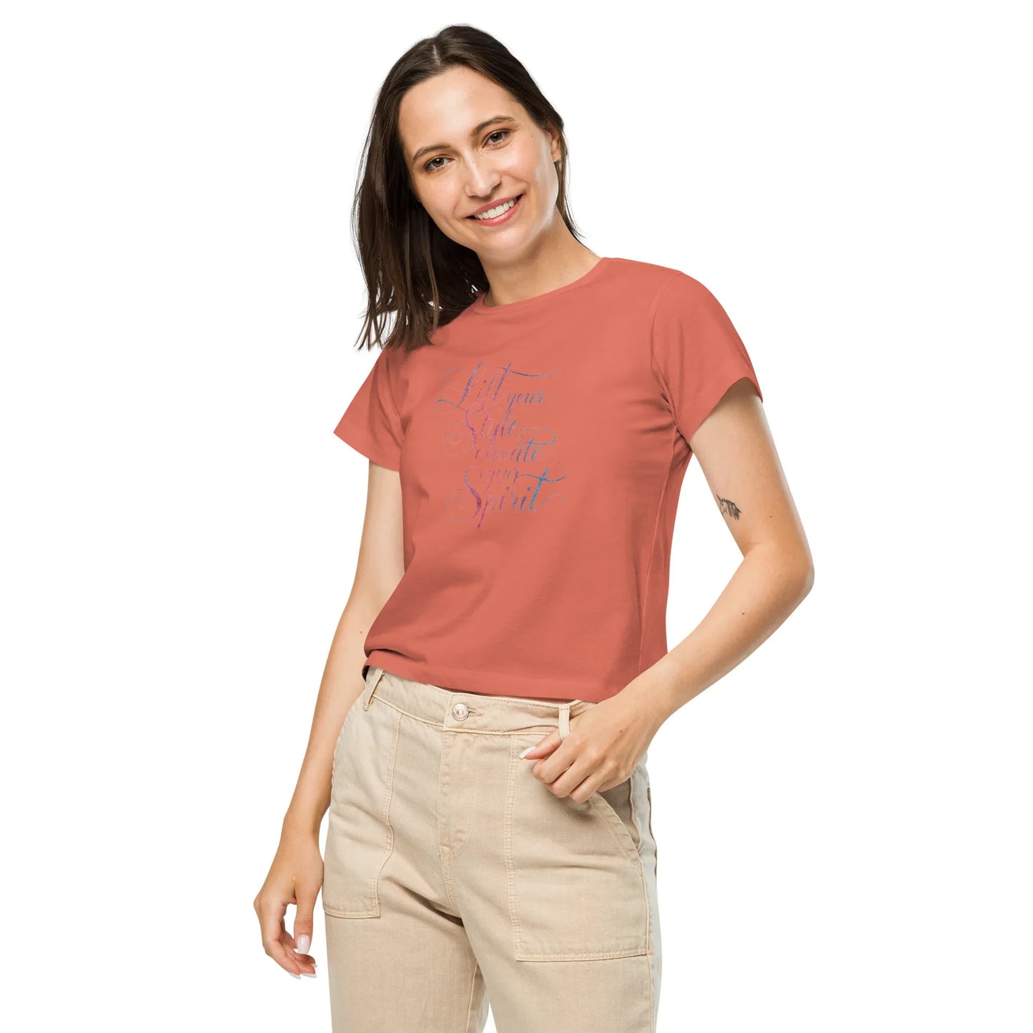 Women’s High-Waisted T-Shirt | Lift Your Style Elevate Your Spirit - AwRans Clothing