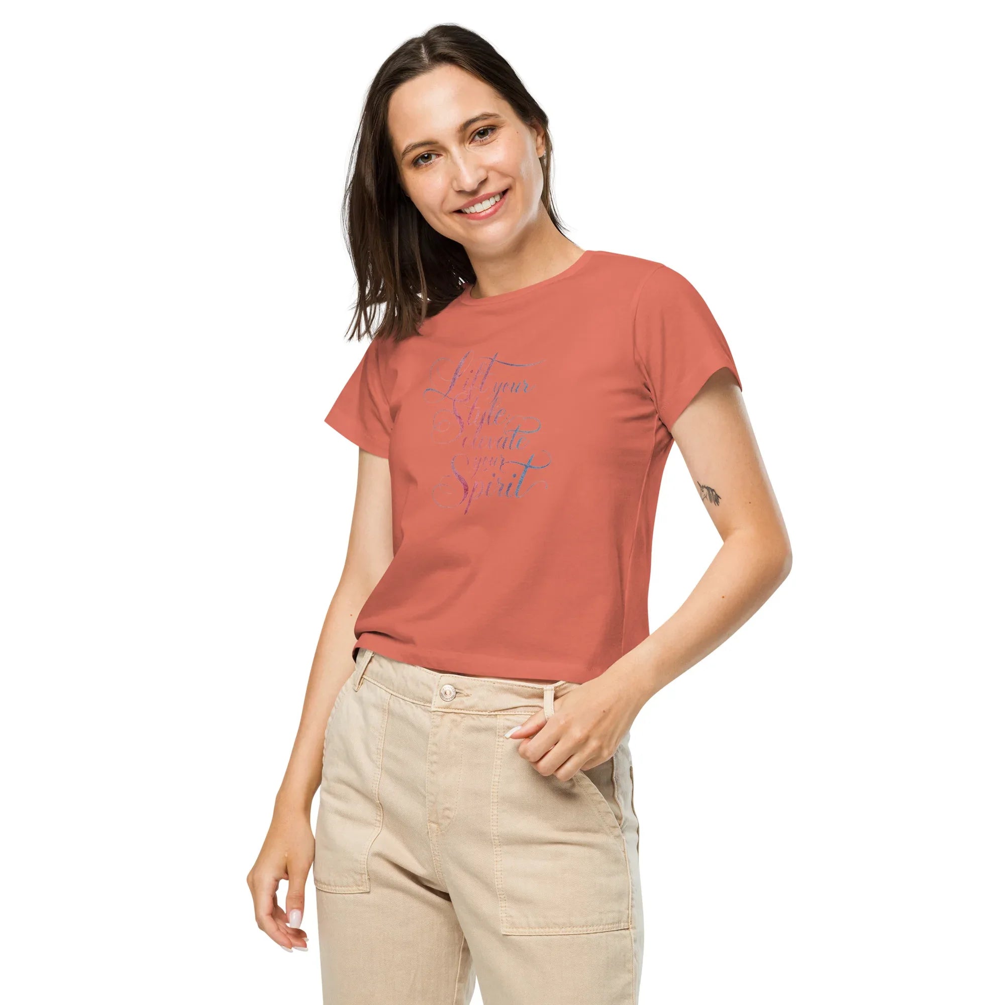 Women’s High-Waisted T-Shirt | Lift Your Style Elevate Your Spirit - AwRans Clothing