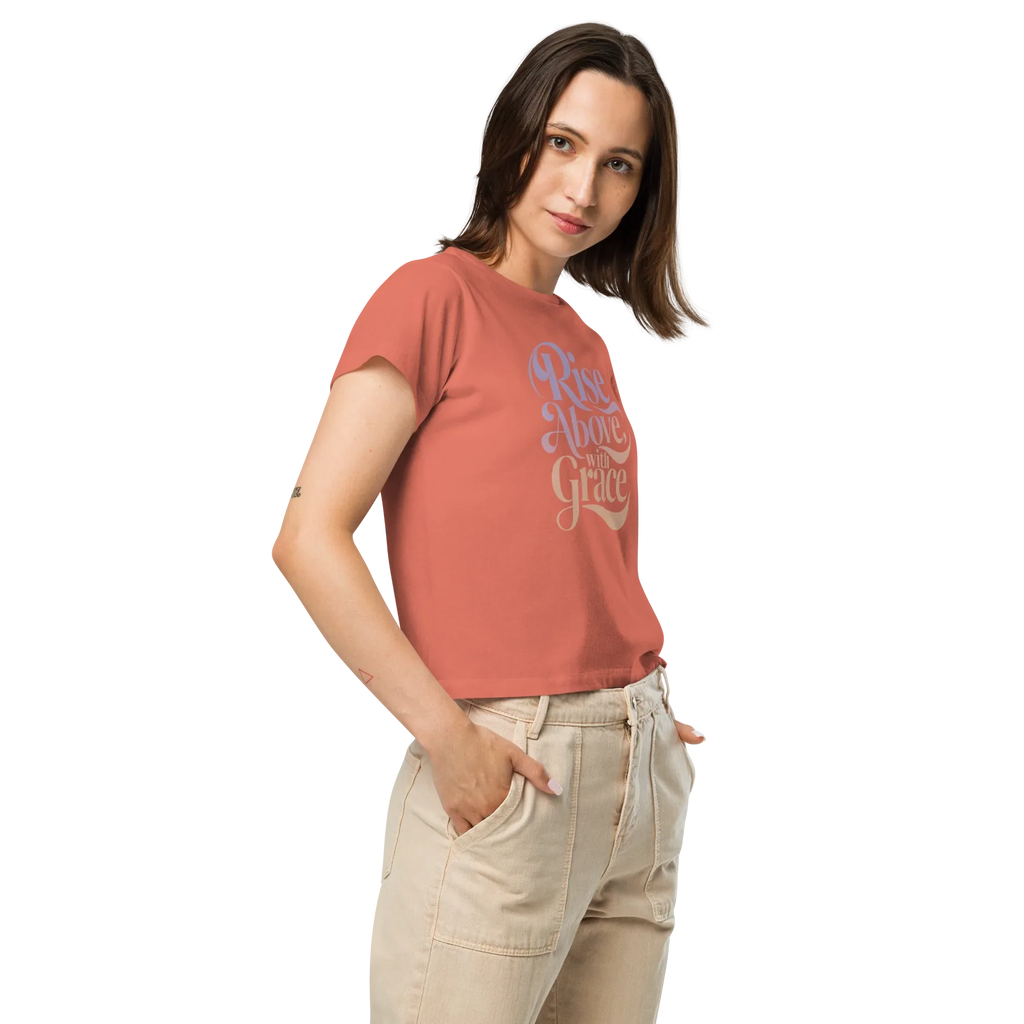 Women’s High-Waisted T-Shirt | Rise Above,with Grace - AwRans Clothing