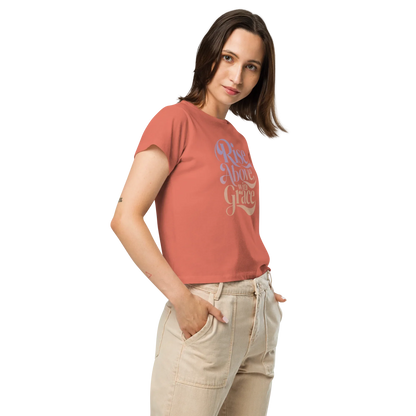 Women’s High-Waisted T-Shirt | Rise Above,with Grace - AwRans Clothing