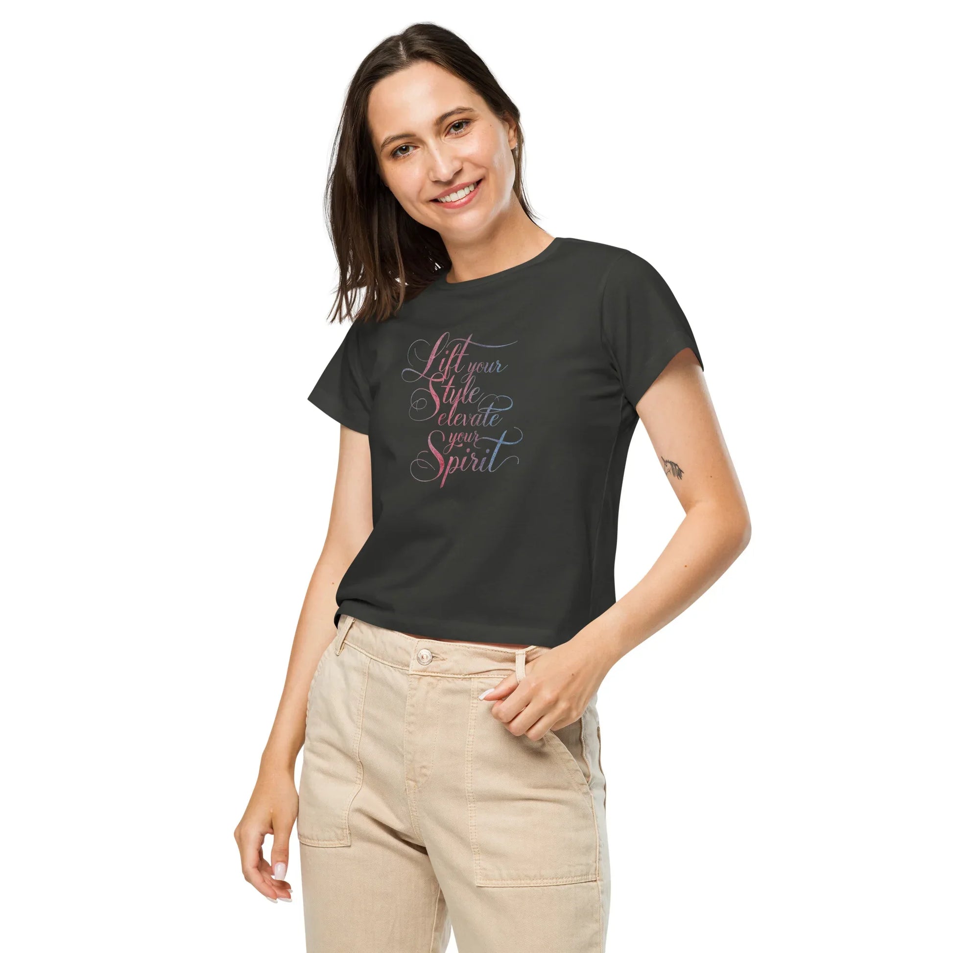 Women’s High-Waisted T-Shirt | Lift Your Style Elevate Your Spirit - AwRans Clothing