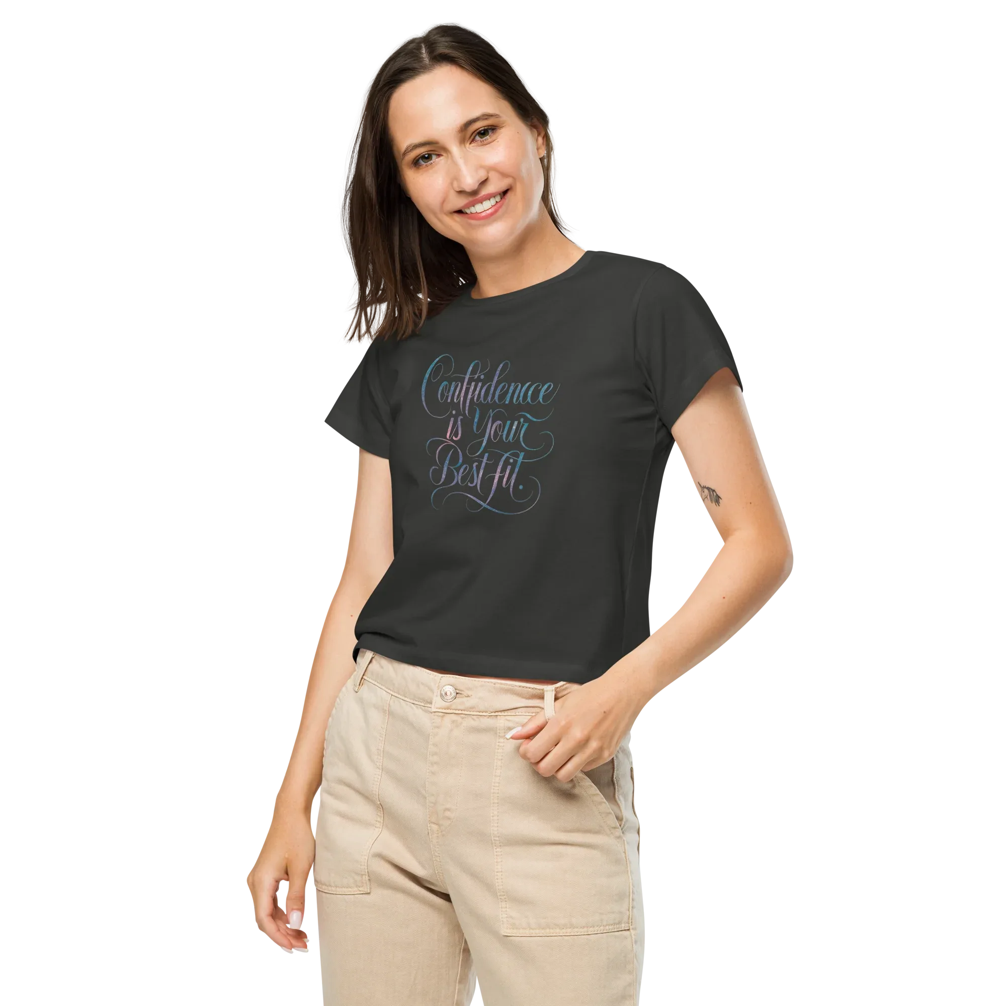 Women’s High-Waisted T-Shirt | Confidence Is Your Best Fit - AwRans Clothing