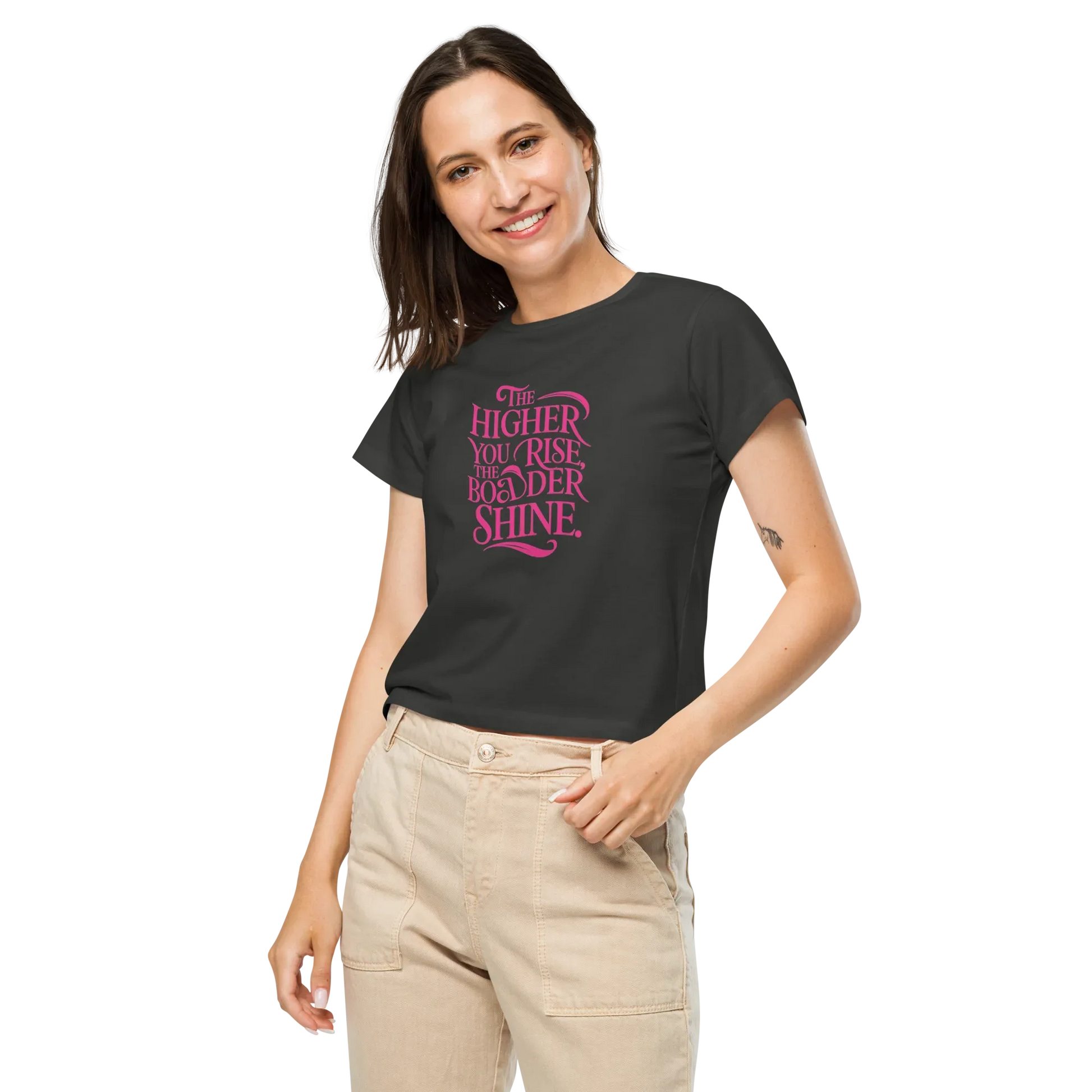 Women’s High-Waisted T-Shirt | The Higher You Shine The Bolder You Rise - AwRans Clothing