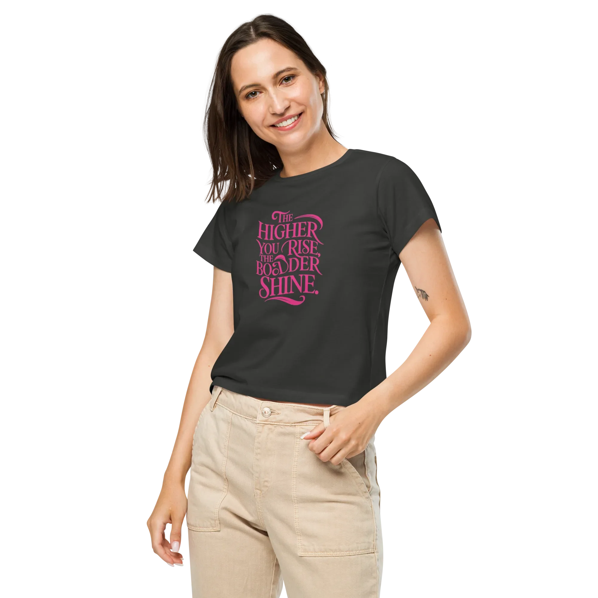 Women’s High-Waisted T-Shirt | The Higher You Shine The Bolder You Rise - AwRans Clothing