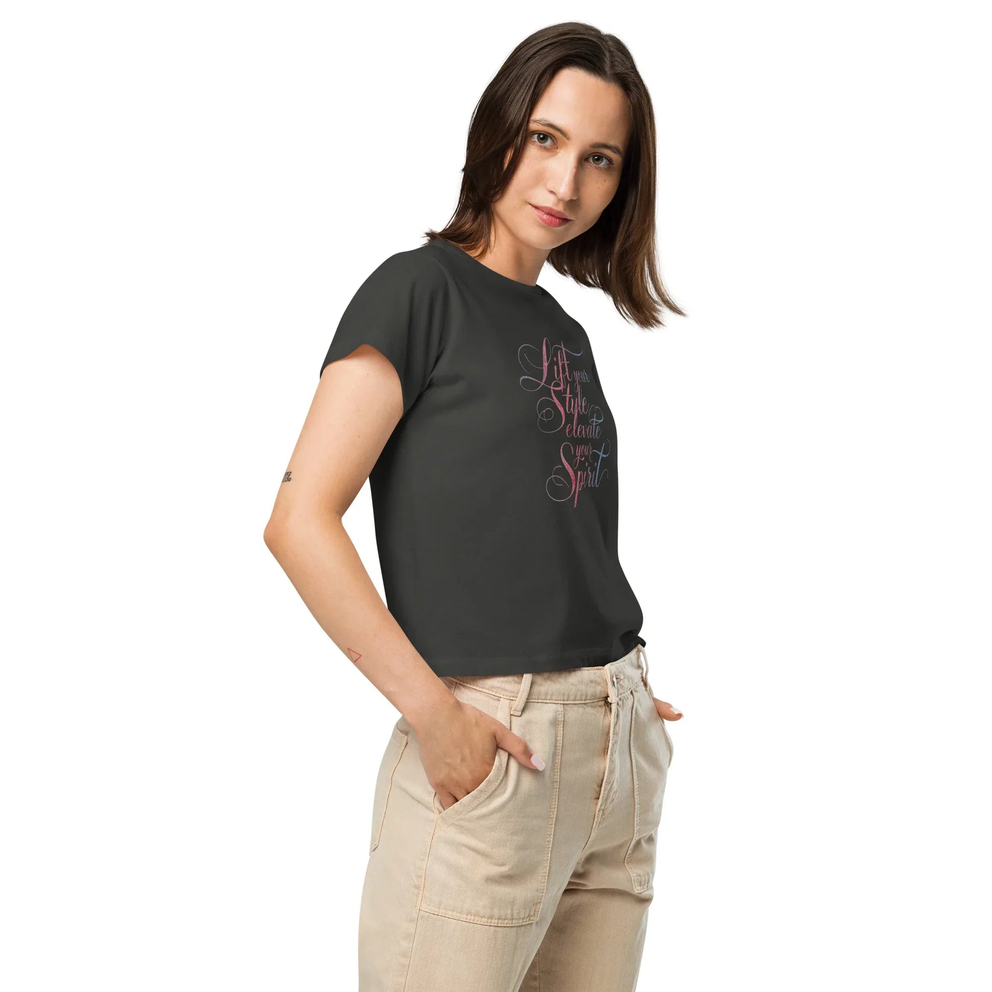 Women’s High-Waisted T-Shirt | Lift Your Style Elevate Your Spirit - AwRans Clothing