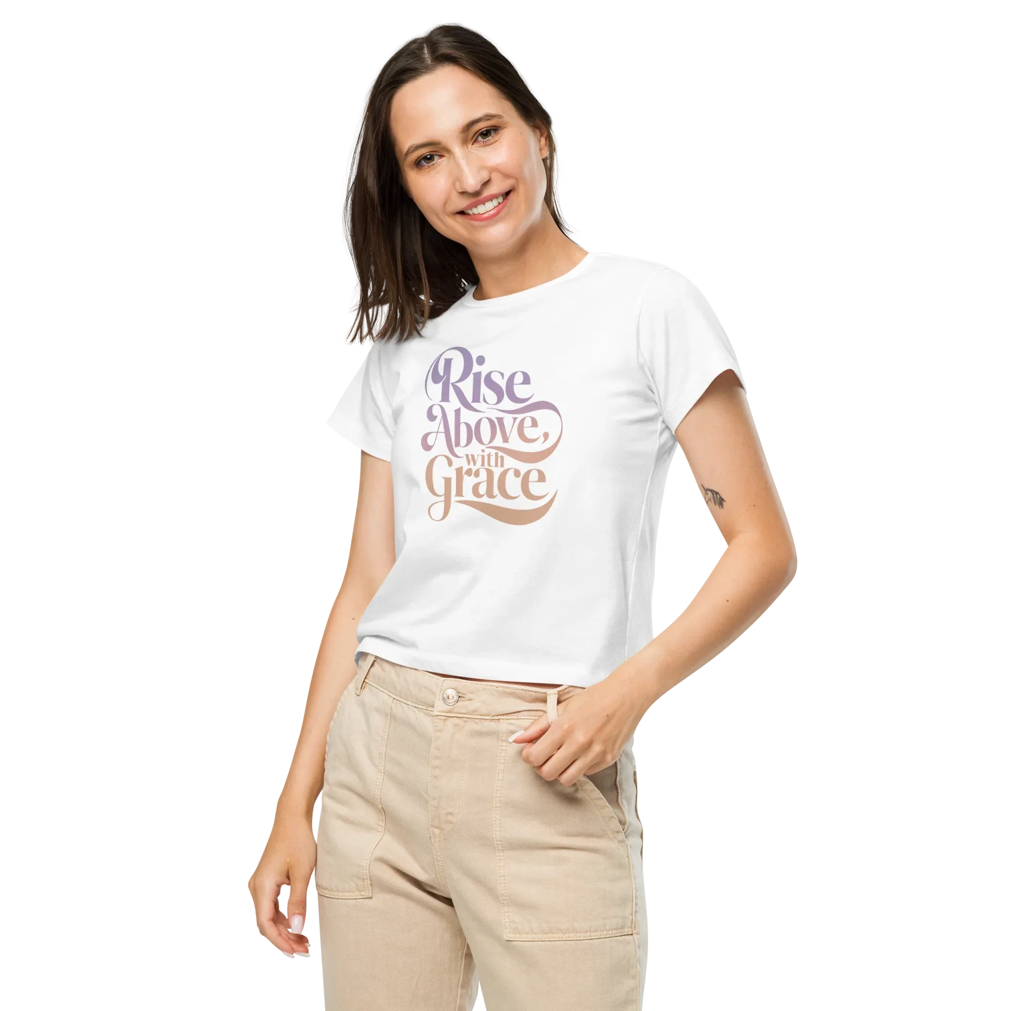 Women’s High-Waisted T-Shirt | Rise Above,with Grace - AwRans Clothing