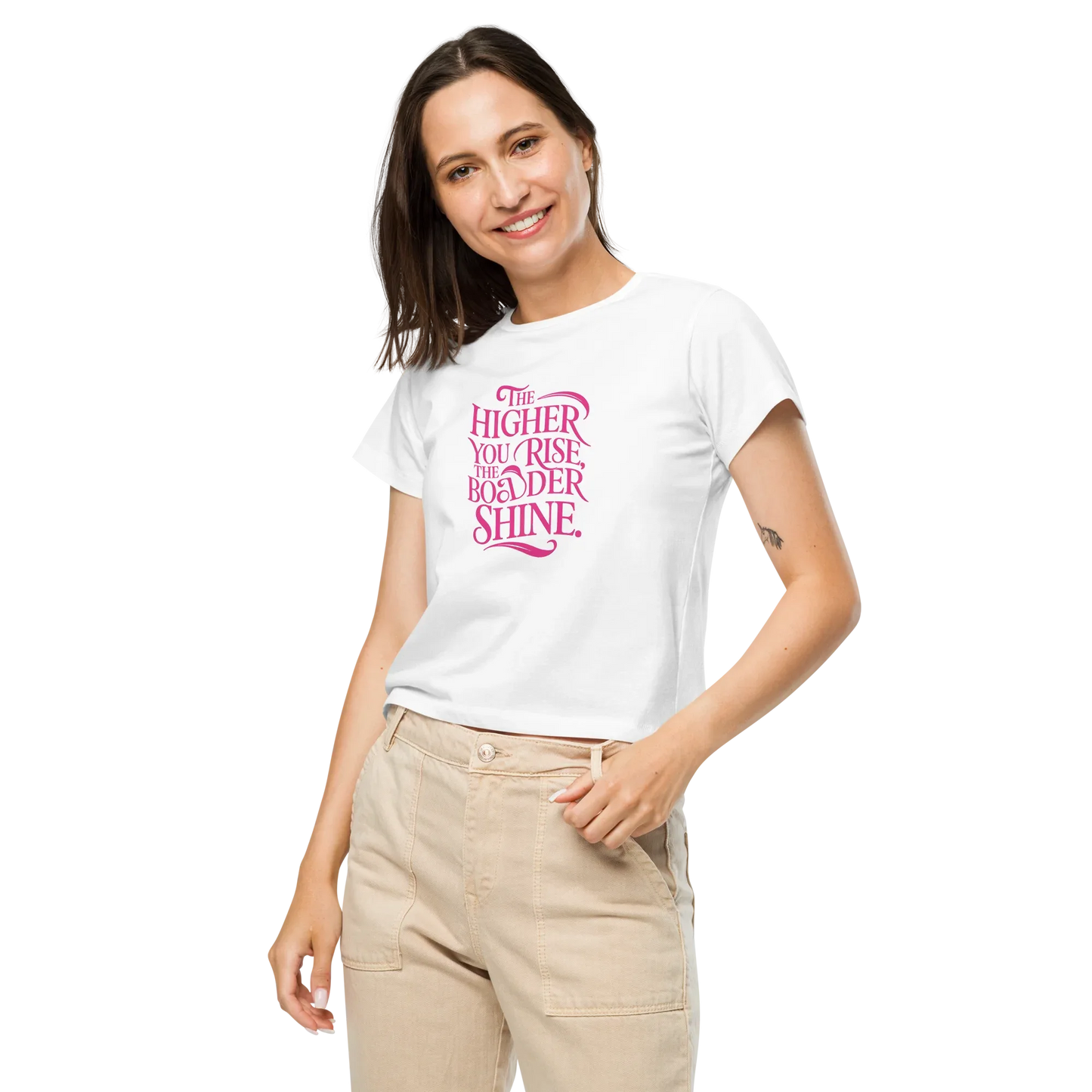 Women’s High-Waisted T-Shirt | The Higher You Shine The Bolder You Rise - AwRans Clothing