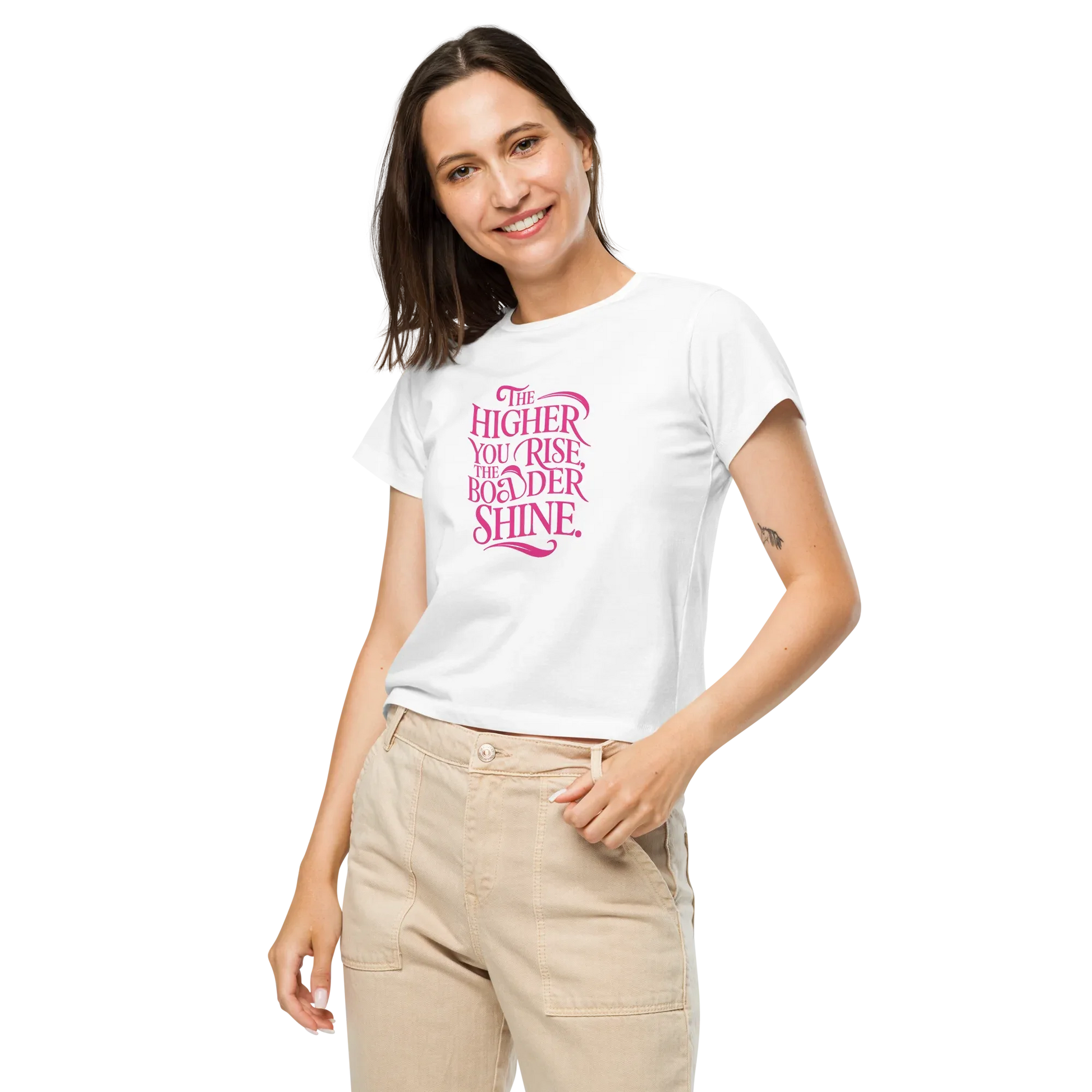 Women’s High-Waisted T-Shirt | The Higher You Shine The Bolder You Rise - AwRans Clothing