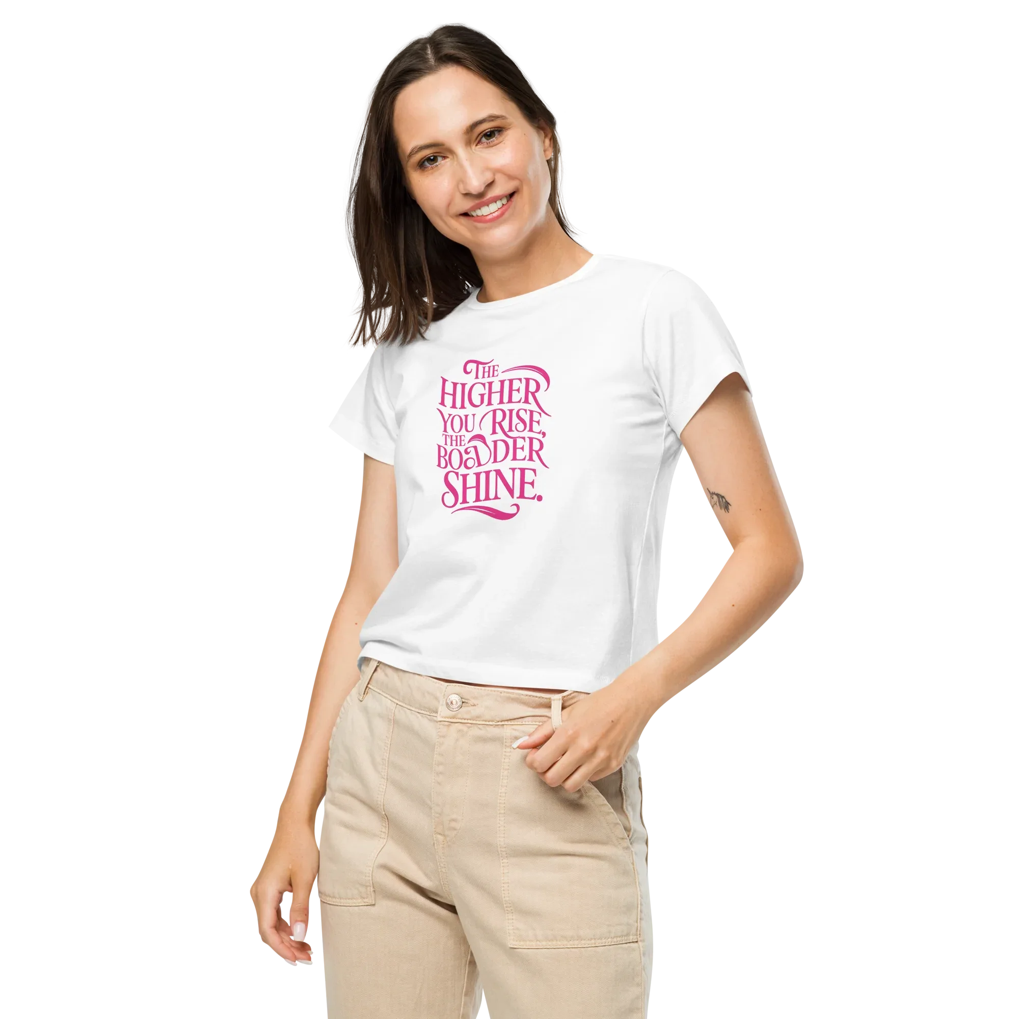 Women’s High-Waisted T-Shirt | The Higher You Shine The Bolder You Rise - AwRans Clothing