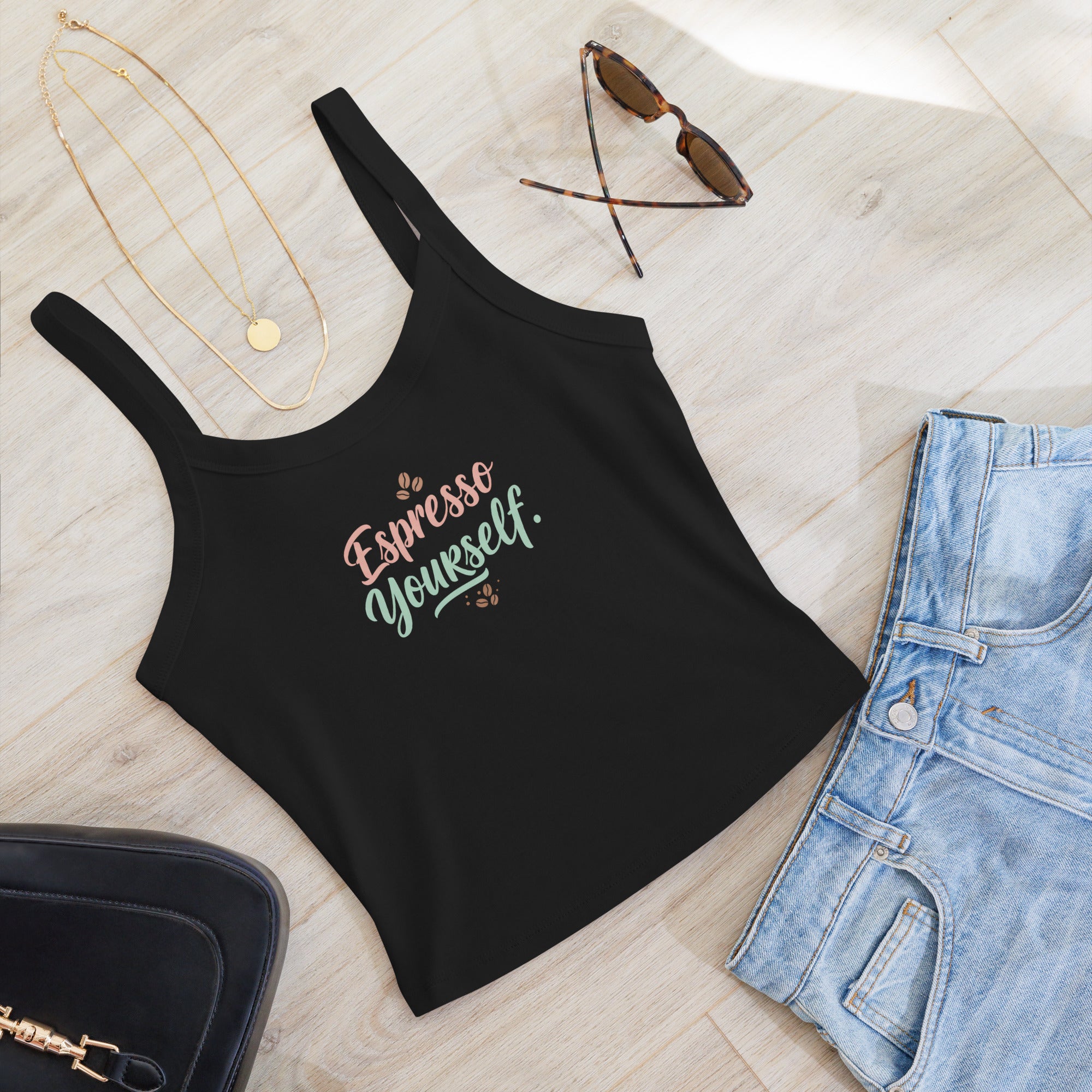 Women’s micro-rib tank top | Espresso Yourself micro-rib tank top AwRans Clothing womens-micro-rib-tank-top-solid-black-blend-front-67ea7c7a098fb