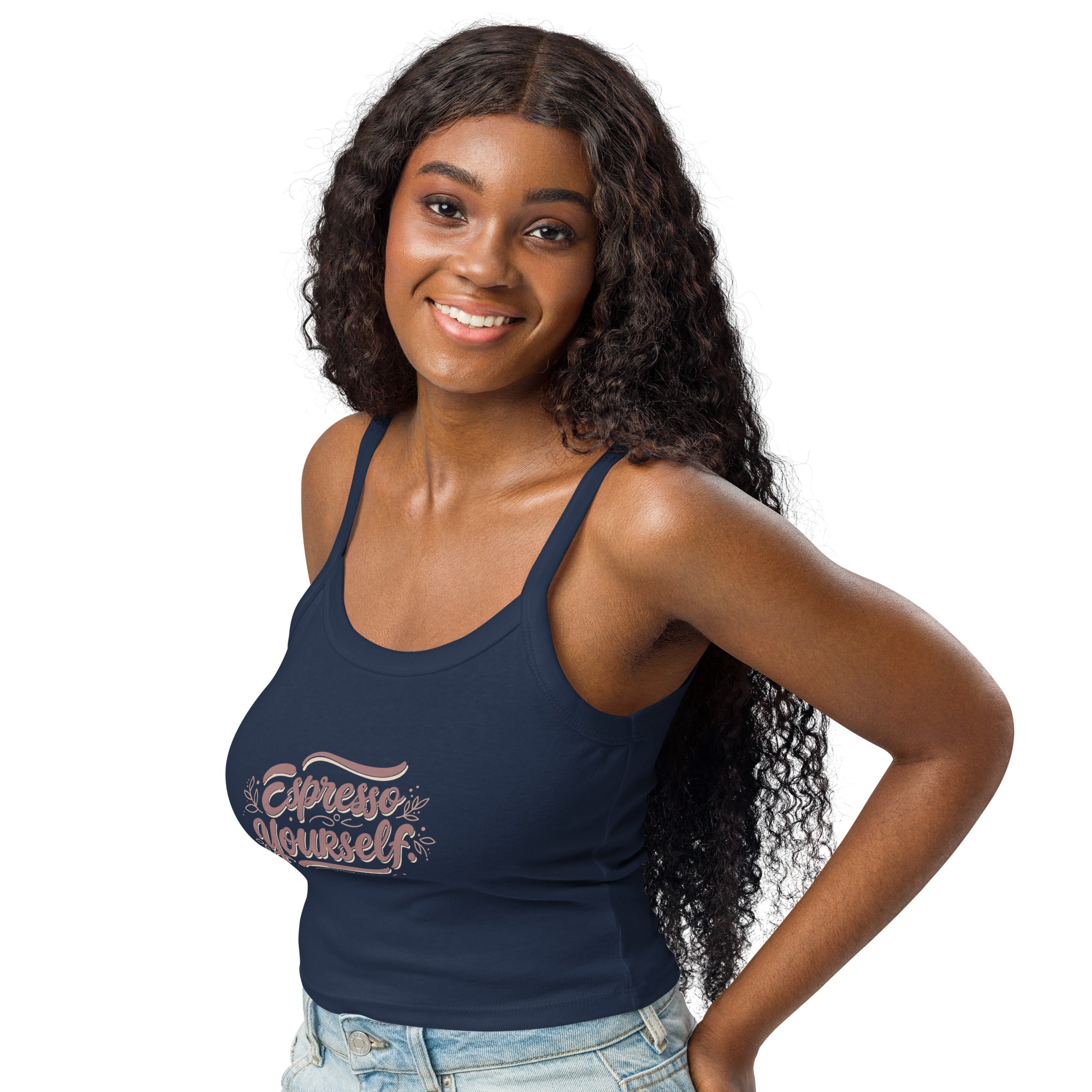 Women’s micro-rib tank top | Espresso Yourself micro-rib tank top AwRans Clothing womens-micro-rib-tank-top-solid-navy-blend-left-front-67ea772214cda