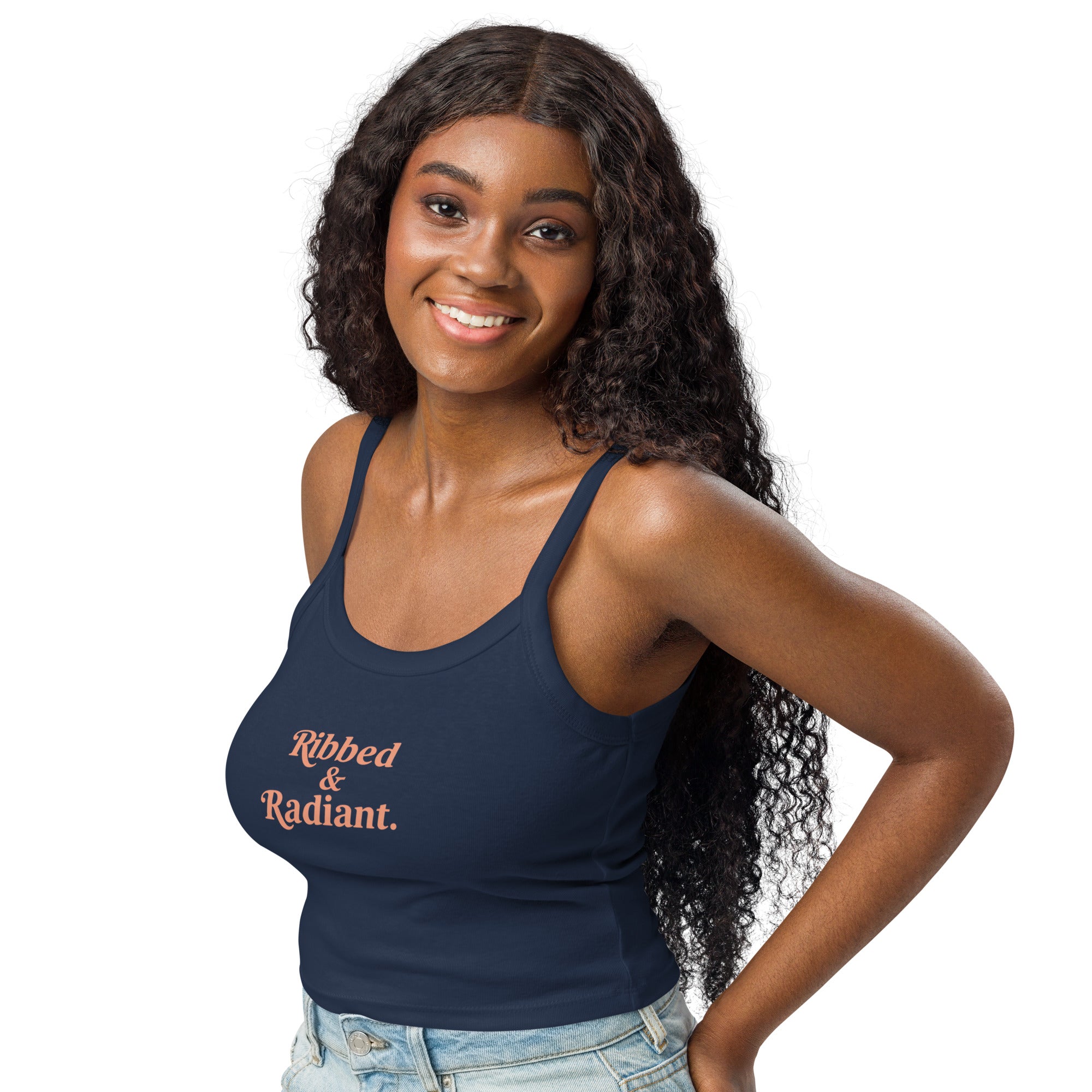 Women’s micro-rib tank top | Ribbed & Radiant micro-rib tank top AwRans Clothing womens-micro-rib-tank-top-solid-navy-blend-left-front-67ea7bdd107b4