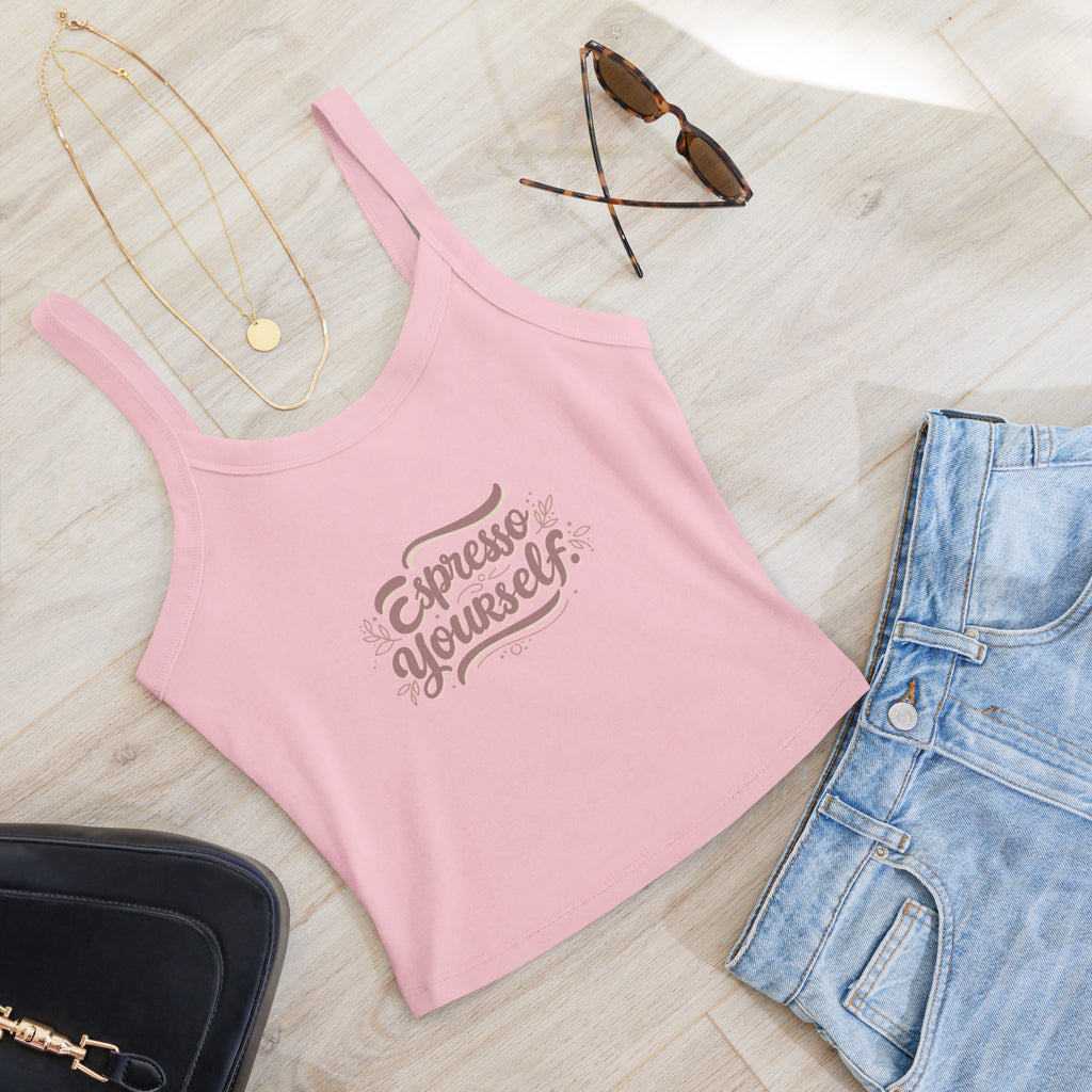 Women’s micro-rib tank top | Espresso Yourself micro-rib tank top AwRans Clothing womens-micro-rib-tank-top-solid-pink-blend-front-67ea77221a00a