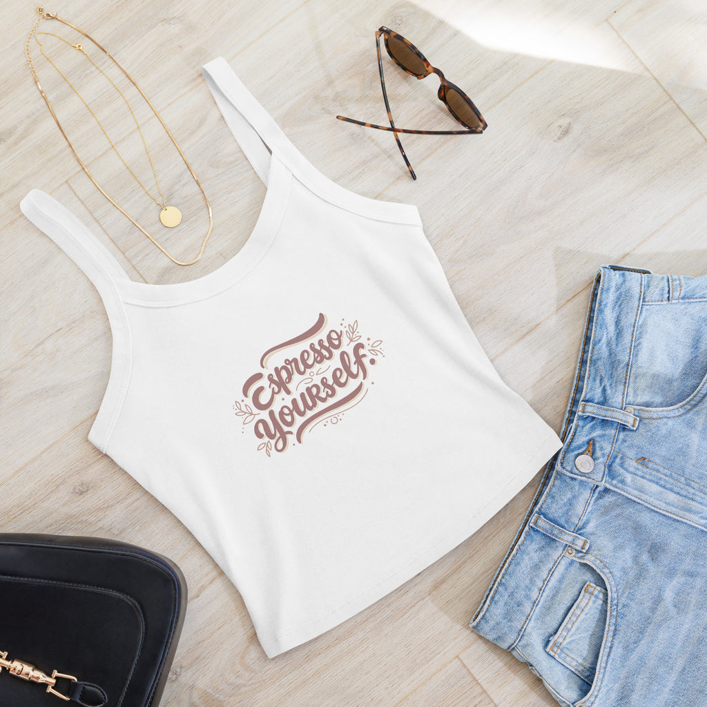 Women’s micro-rib tank top | Espresso Yourself micro-rib tank top AwRans Clothing womens-micro-rib-tank-top-solid-white-blend-front-67ea77221cad4