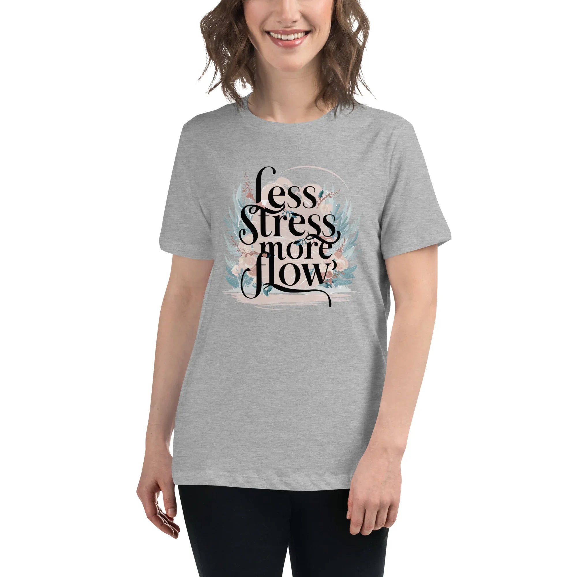 Women's Relaxed T-Shirt | Less Stress More Flow Athletic Heather Women's t-shirt AwRans Clothing womens-relaxed-t-shirt-athletic-heather-front-67a40a8b1c45c